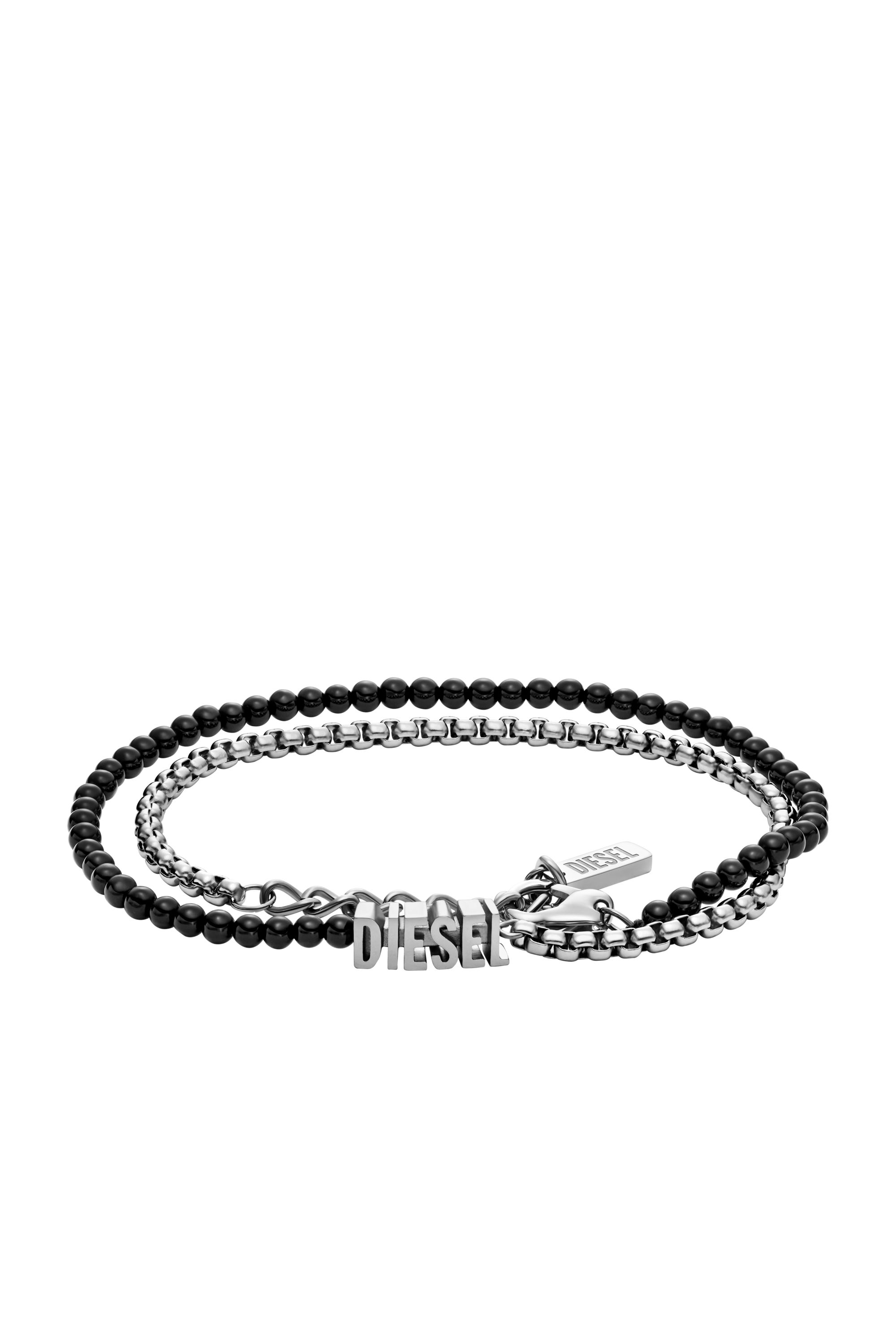 Diesel - DX1542040 JEWEL, Unisex's Black Agate Beaded Wrap Bracelet in Silver/Black - 1