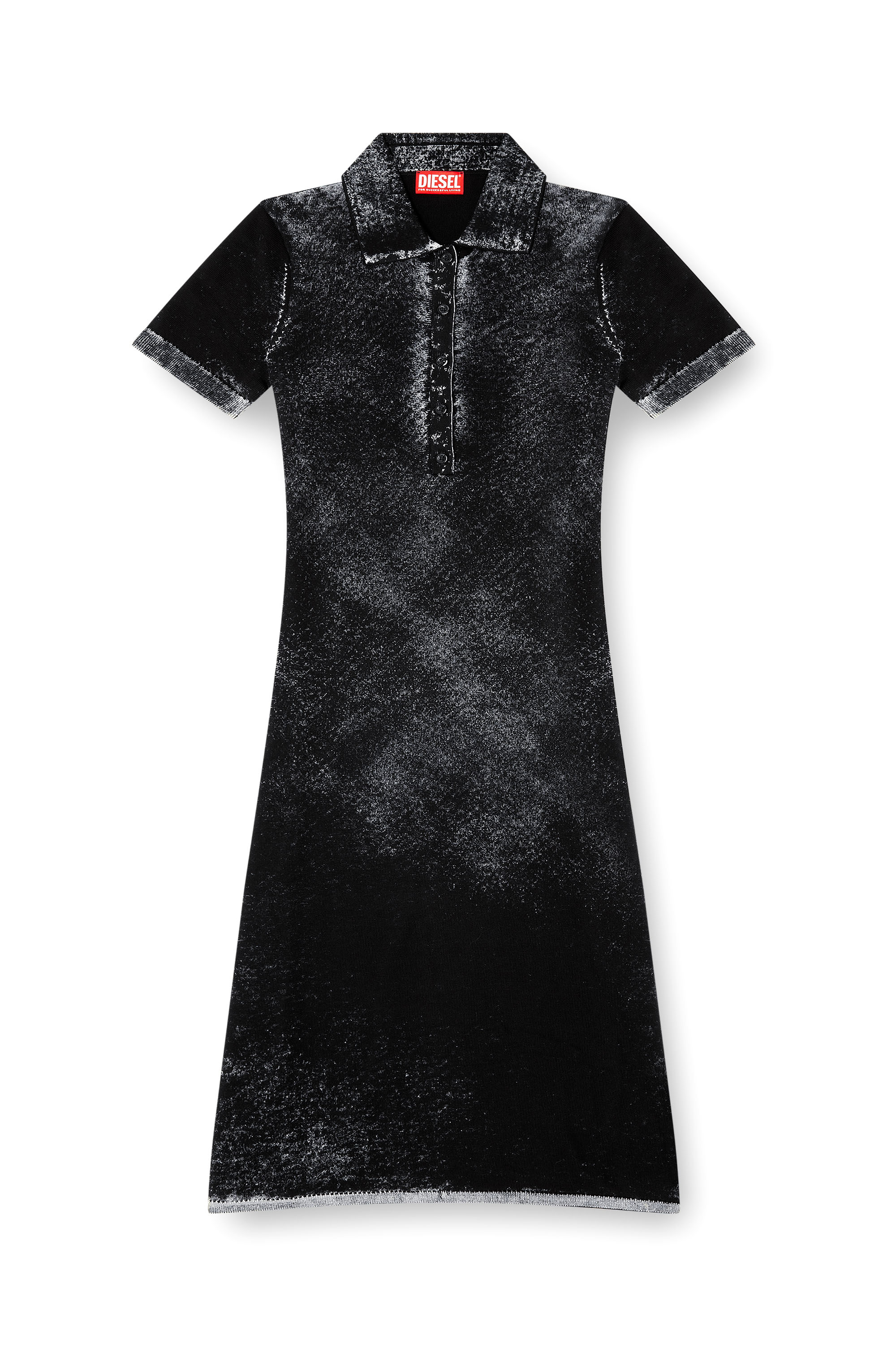 Diesel - M-LOURENS, Woman's Midi polo dress in reverse-printed knit in Black - 3