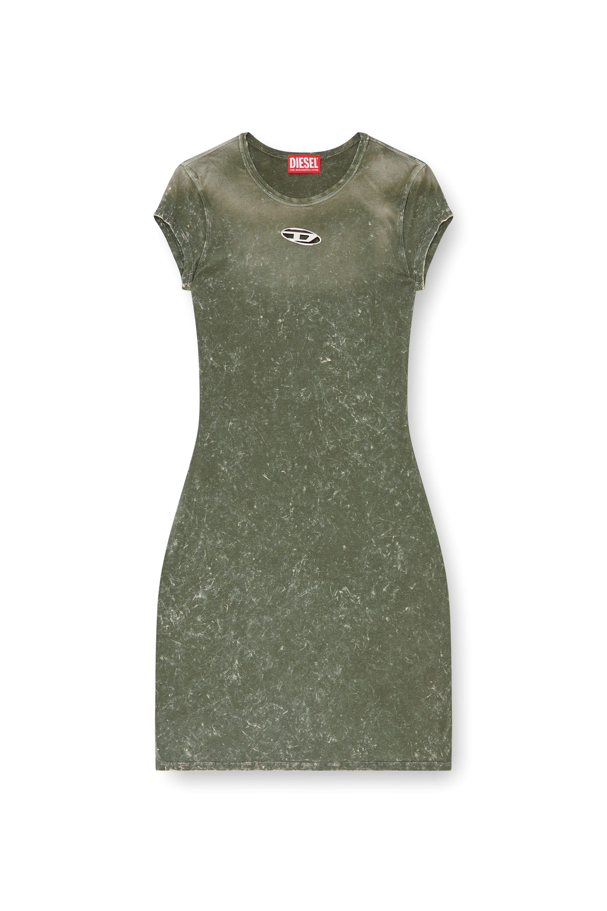 Diesel - D-ANGIEL-P1, Woman Short dress in marbled stretch jersey in Green - Image 3