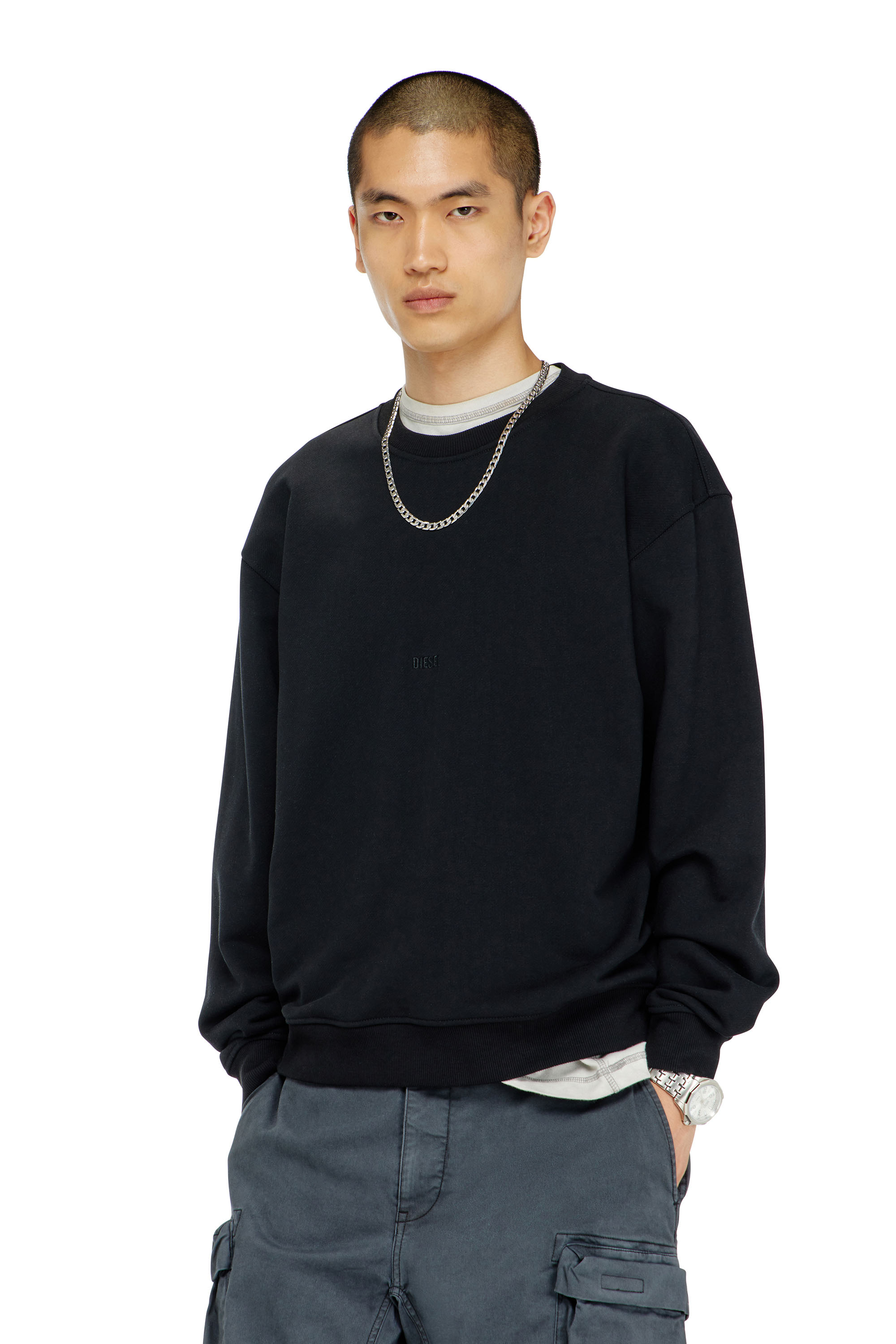 Diesel - S-NORM-AA5, Man's Cotton sweatshirt with micro logo embroidery in Black - 1