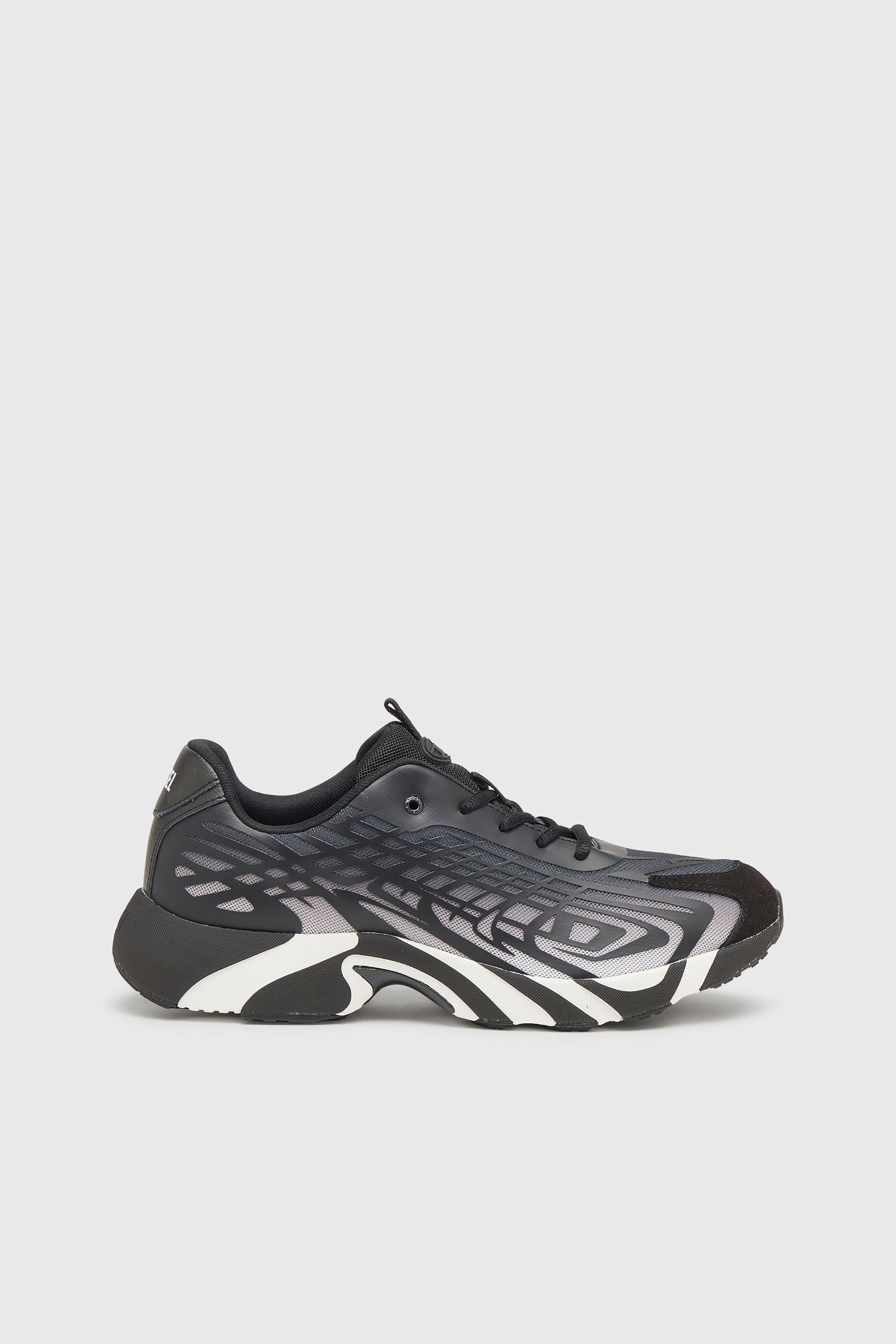 Diesel - S-D-VIT'S 500 LOW, Man's D-Vit-Sneakers in striped d&eacute;grad&eacute; mesh in Black/White - 1