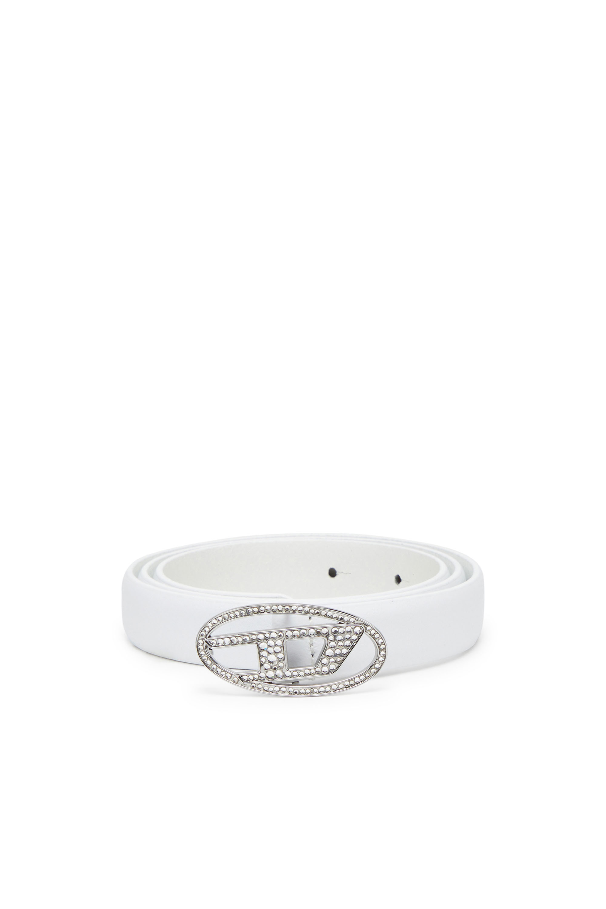 Diesel - B-1DR STRASS 20, Woman Slim leather belt with crystal buckle in White - Image 1