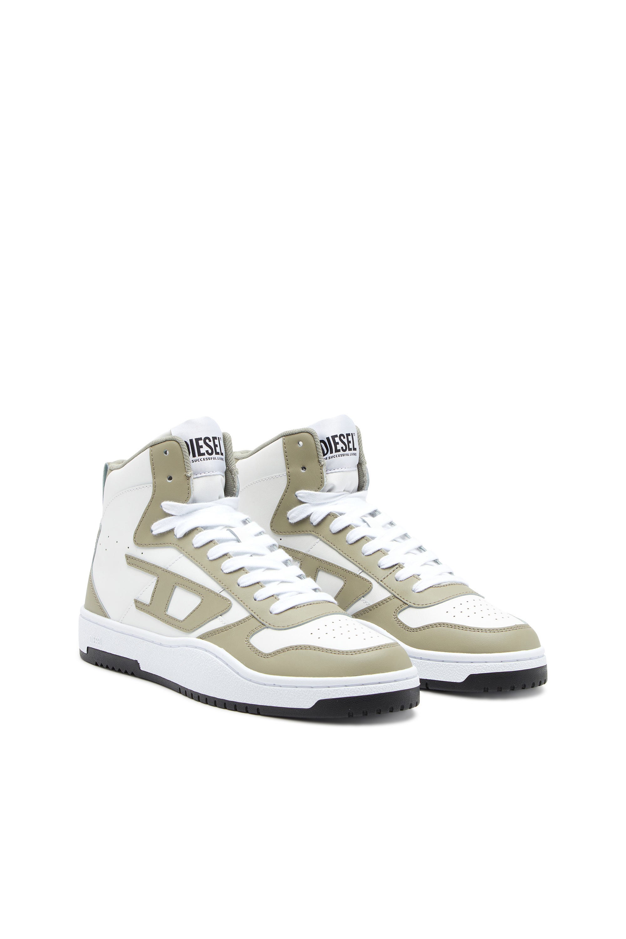 Diesel - S-UKIYO V2 MID, Man's S-Ukiyo-High-top sneakers in leather in White/Green - 2