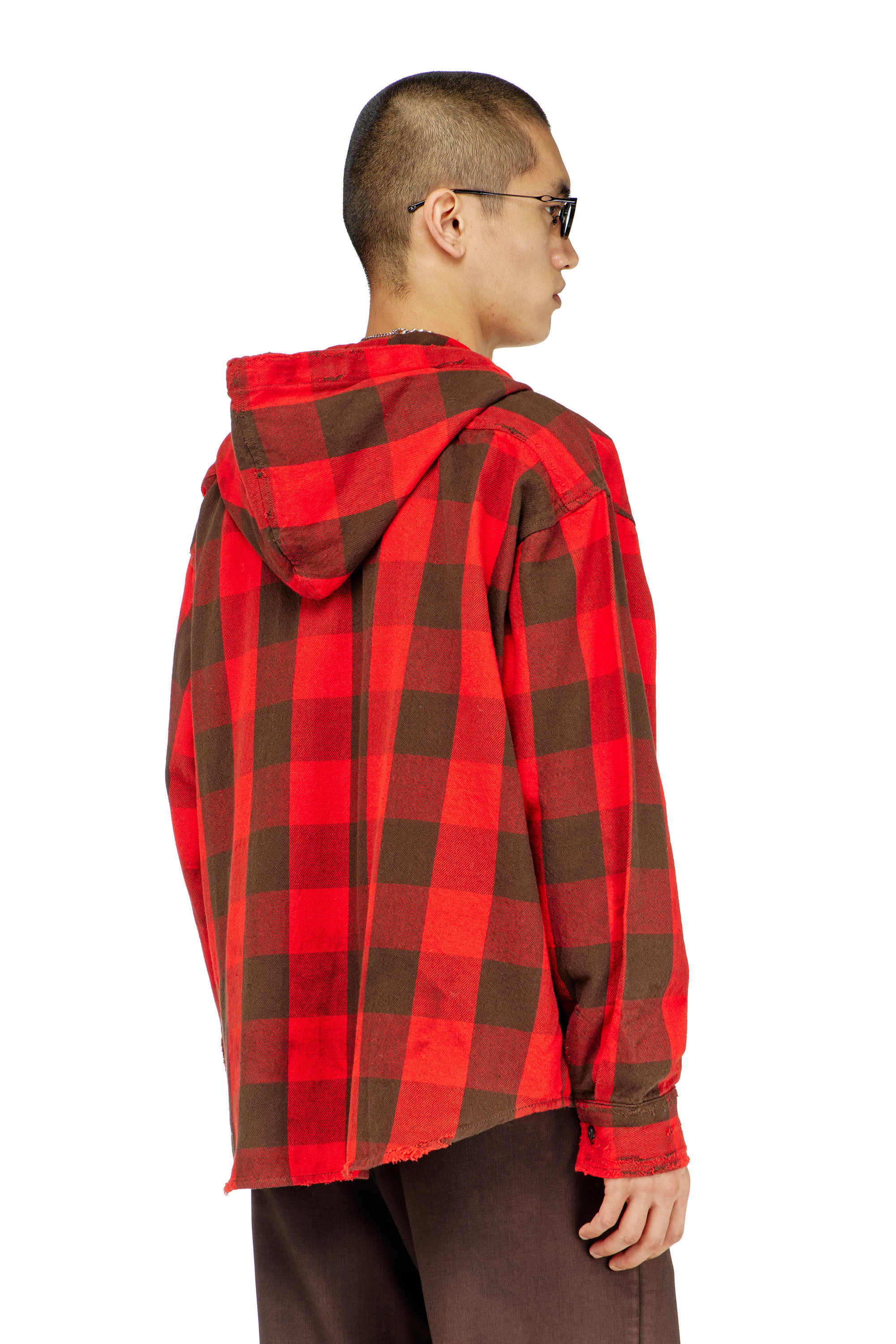 Diesel - S-DRUM-HOODY, Man's Distressed hooded shirt in check flannel in null - 4