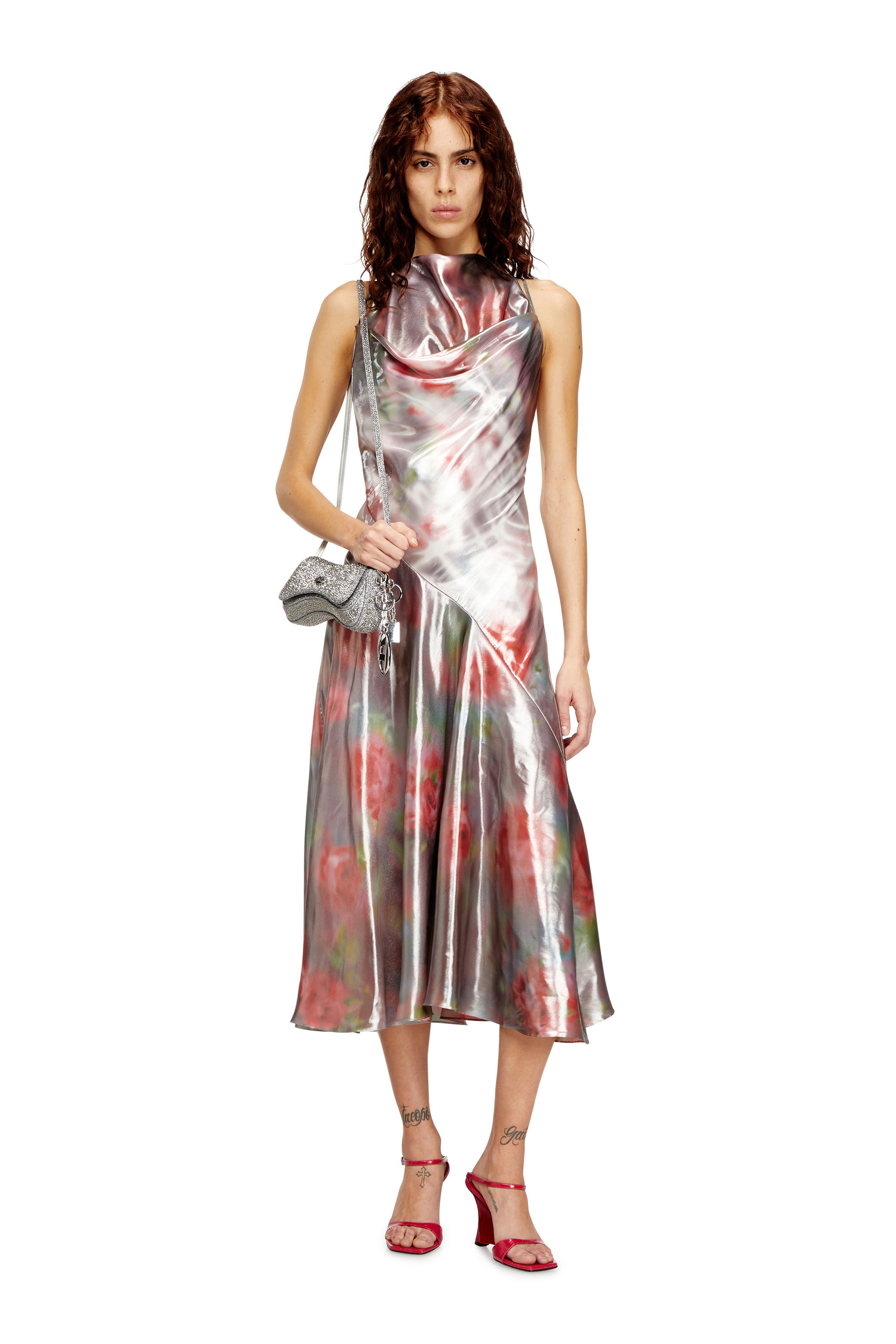 Diesel - D-EBRA, Woman's Metallic midi dress with rose print in null - 1
