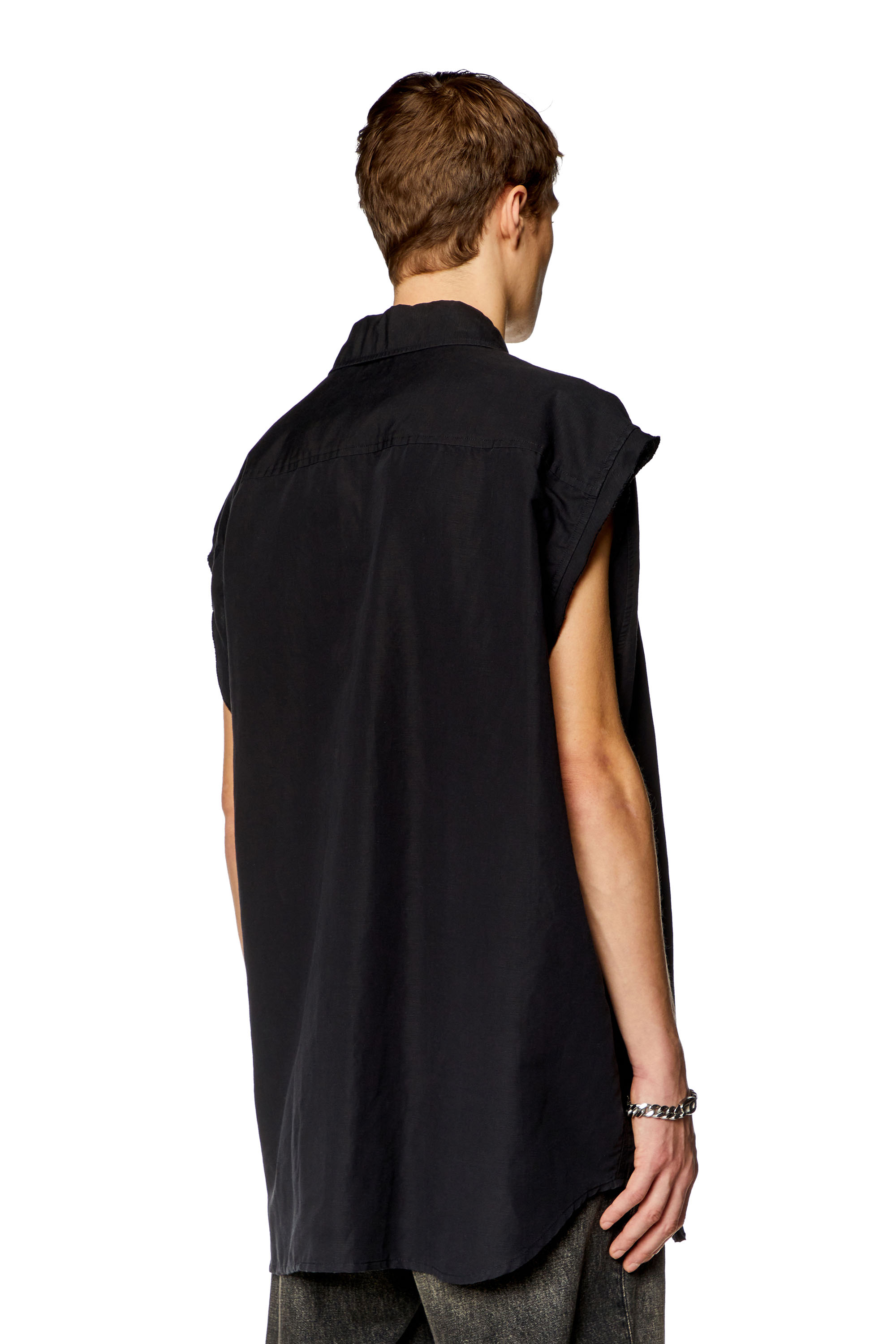 Diesel - S-SIMENS, Man Sleeveless shirt in linen blend in Black - Image 4