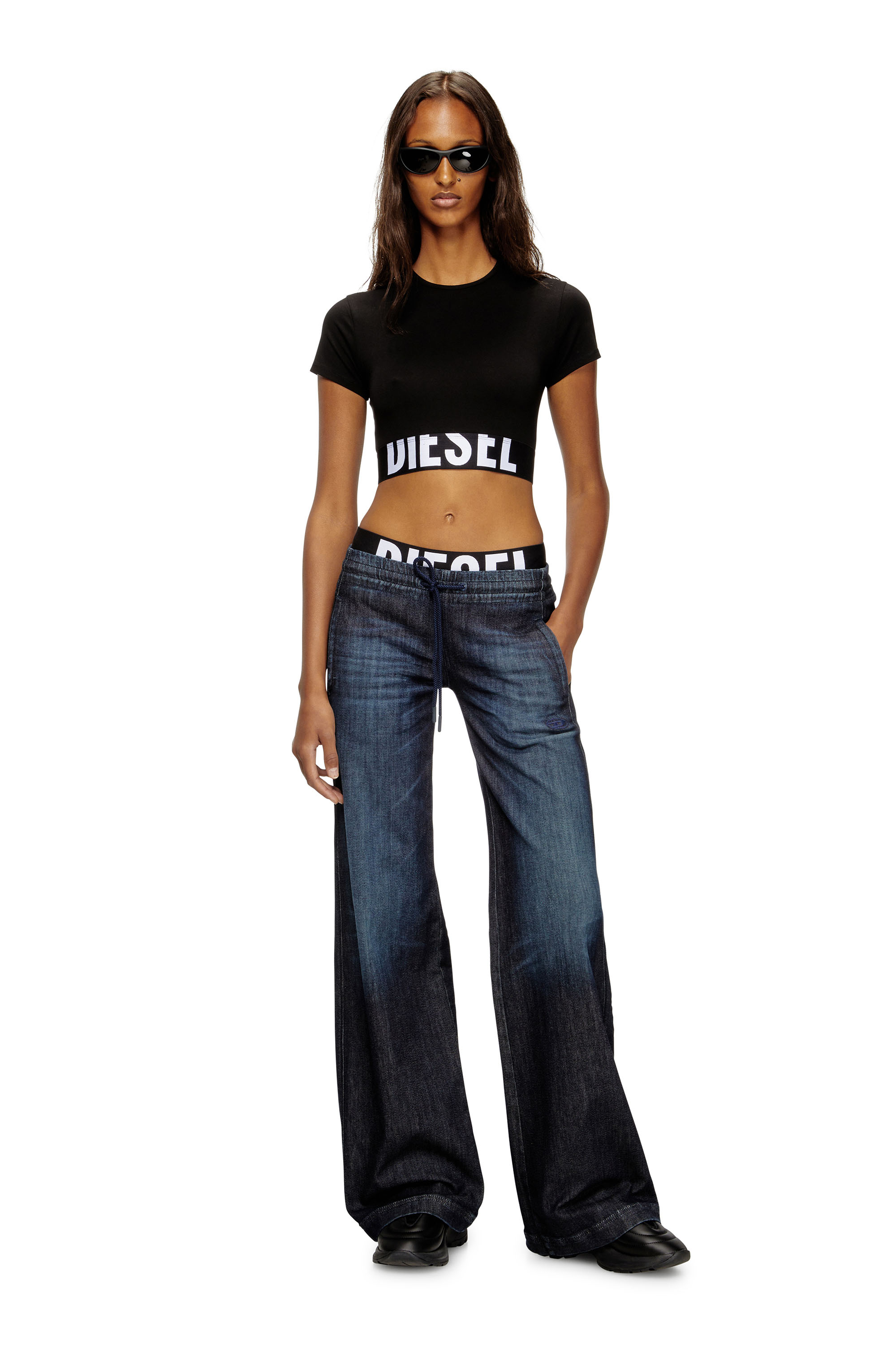 Diesel - UFTEE-SPORT-CROPPED-T-SHIRT, Woman's Sporty cropped top with logo band in Black - 4