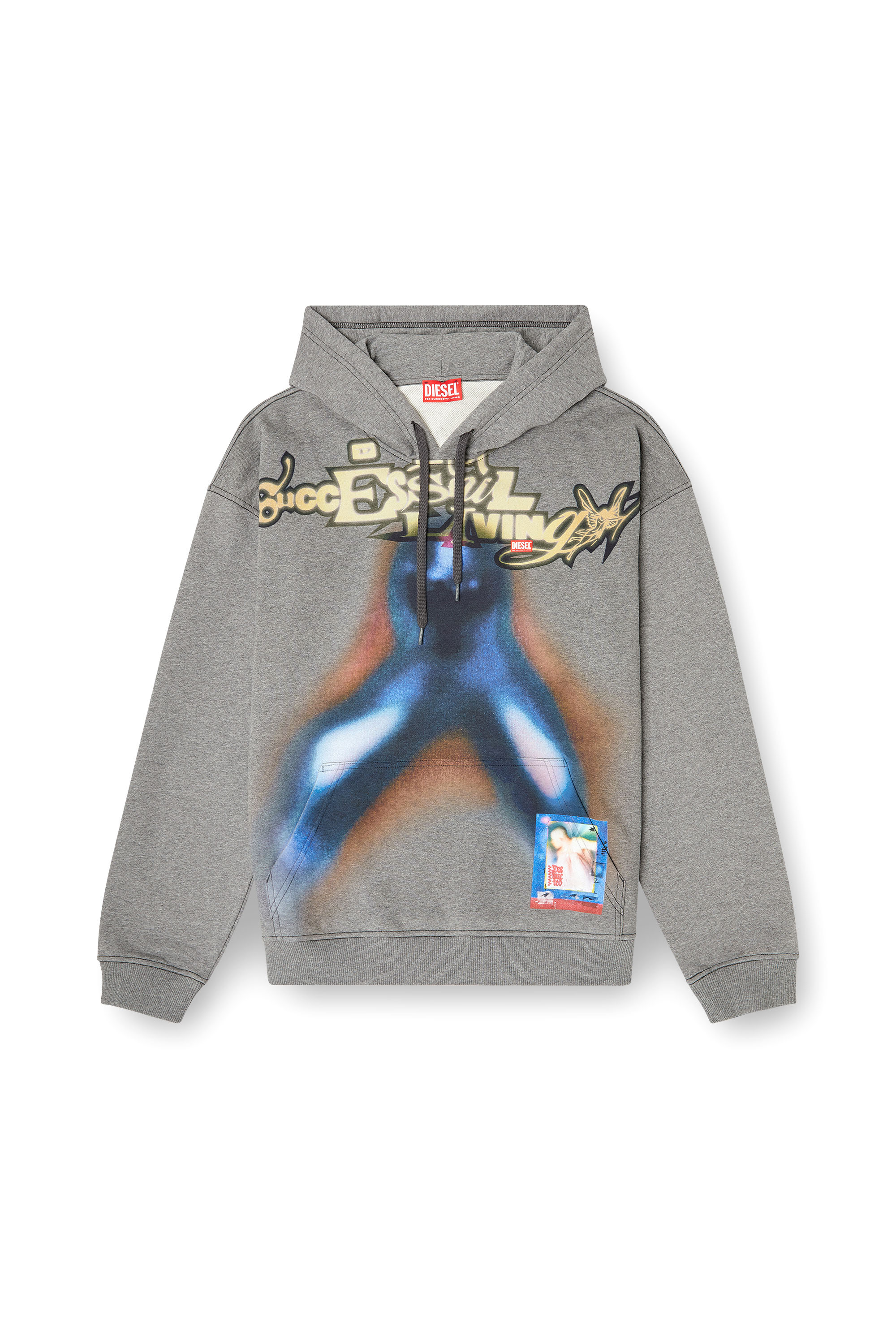 Diesel - S-BOXT-HOOD-V4, Man's Cotton hoodie with digital print in Blue/Grey - 3