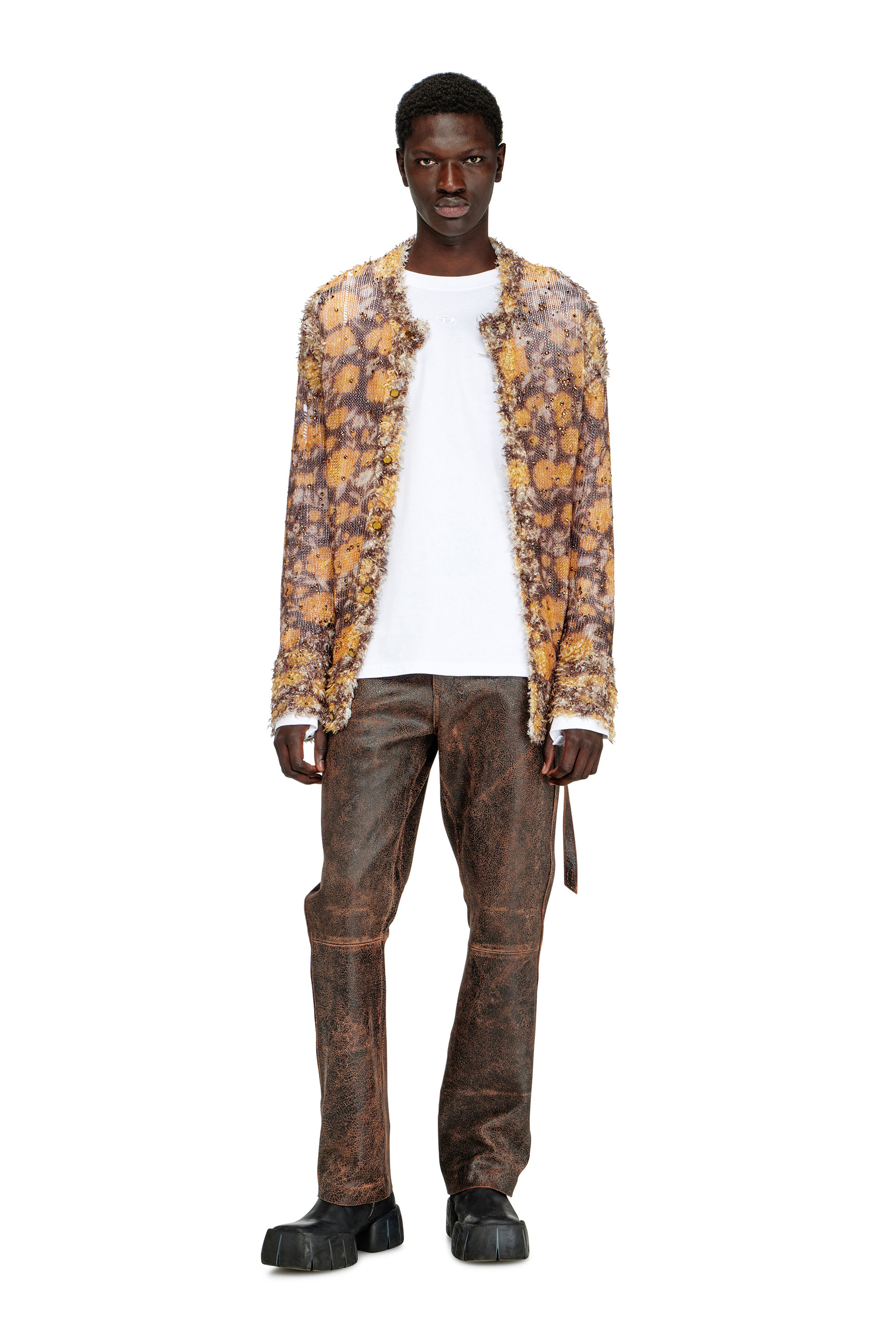 Diesel - T-KRISTIAN, Man's T-shirt with biker detail cuff in White - 2