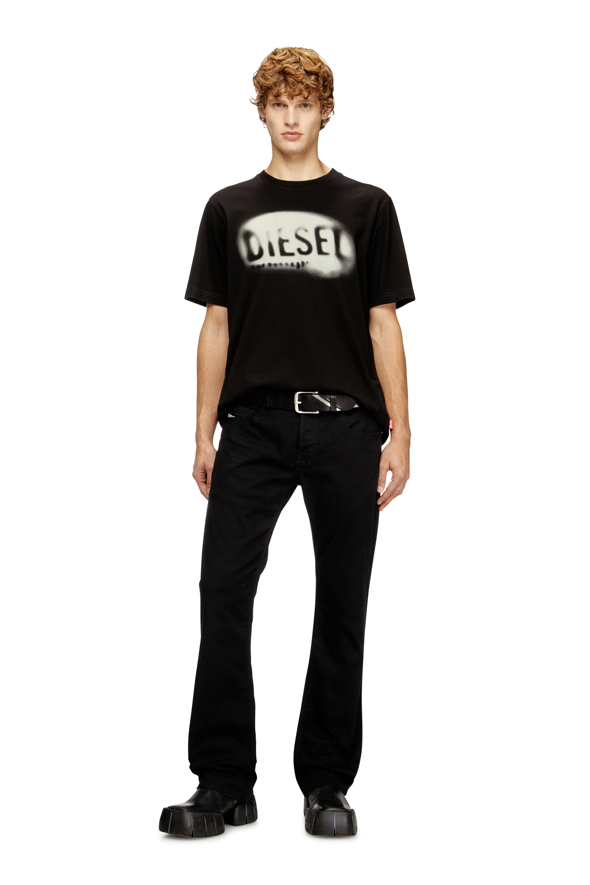 Diesel - T-ADJUST-V2, Man's Light cotton T-shirt with faded logo in Black - 1