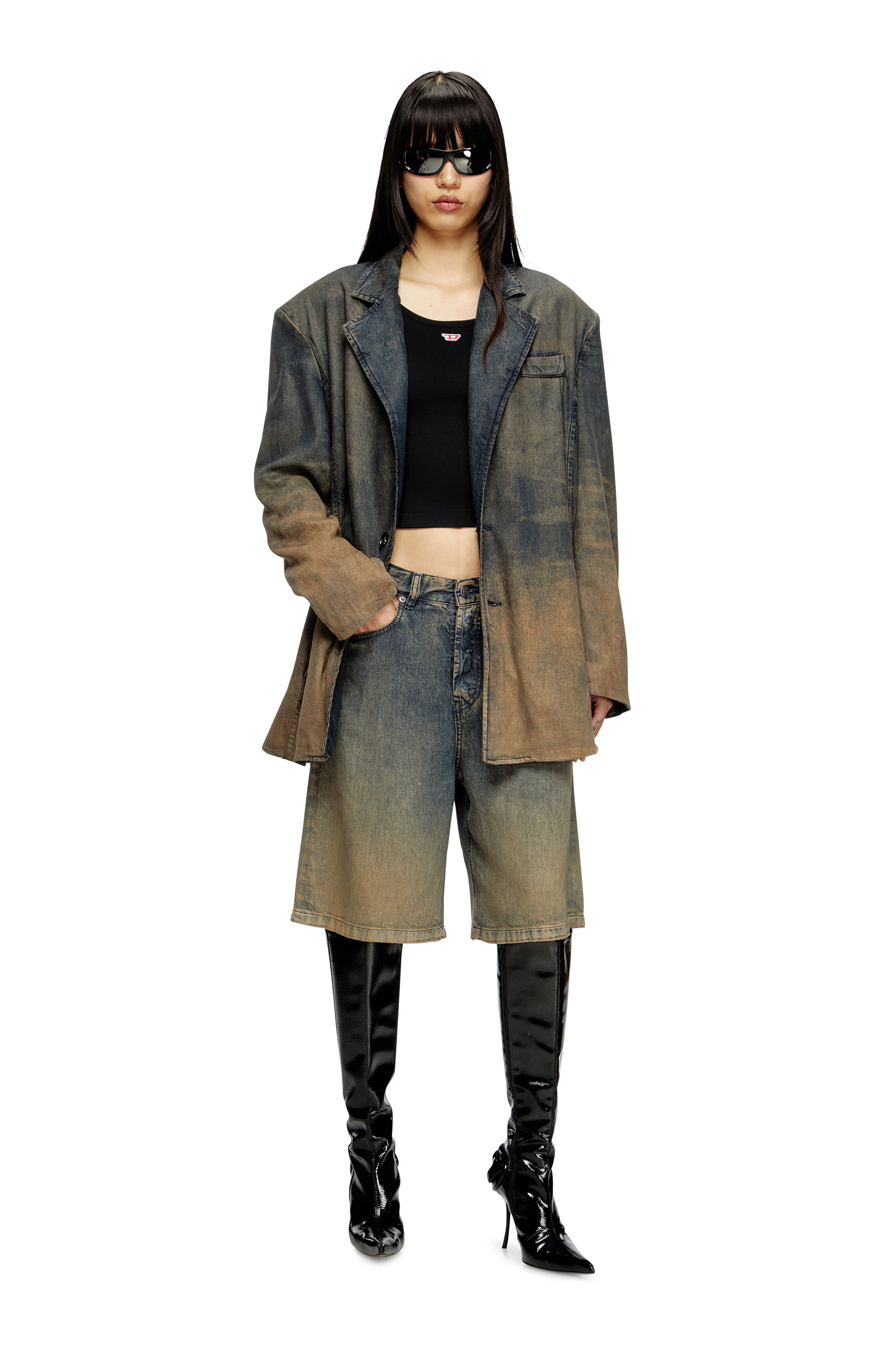 Diesel - T-BALLET-D, Woman's Long-sleeve top with embroidered D patch in Black - 1