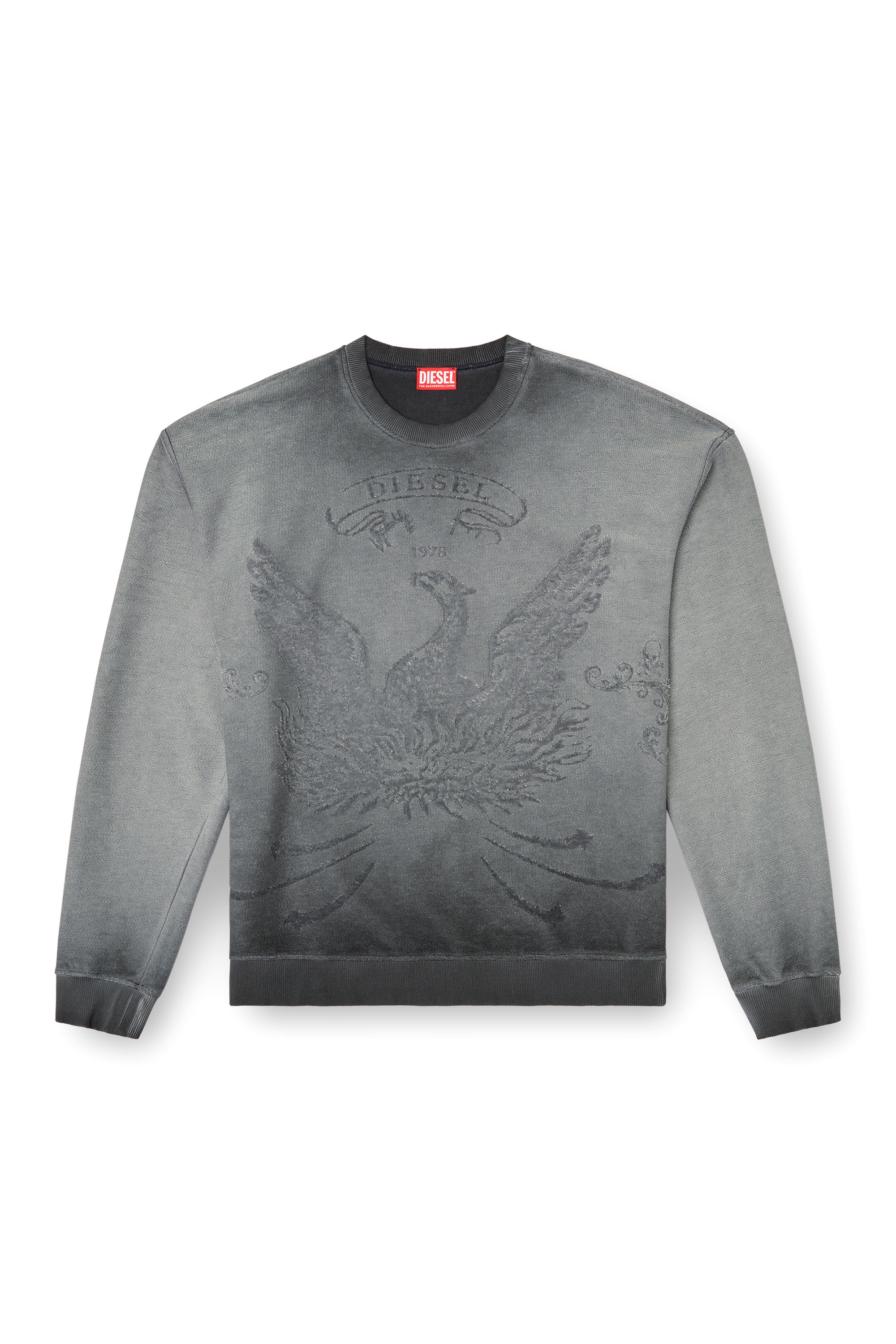Diesel - S-ARON, Man's Faded sweatshirt with devoré Phoenix logo in Grey - 2