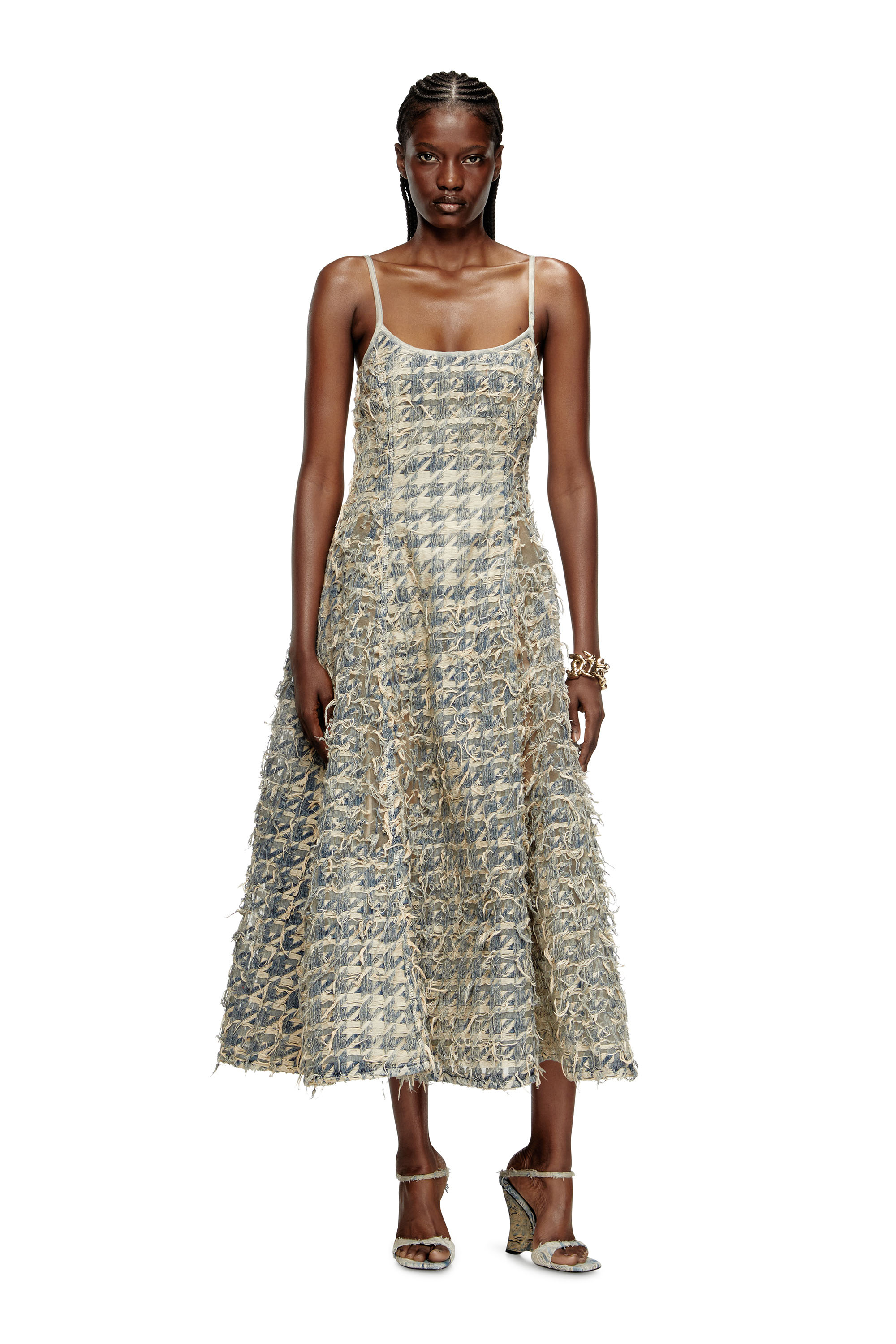 DE-SWEENEY-LONG-FSH, Light Blue Diesel - DE-SWEENEY-LONG-FSH, Woman's Long skirt in dévoré houndstooth denim in Light Blue - 3