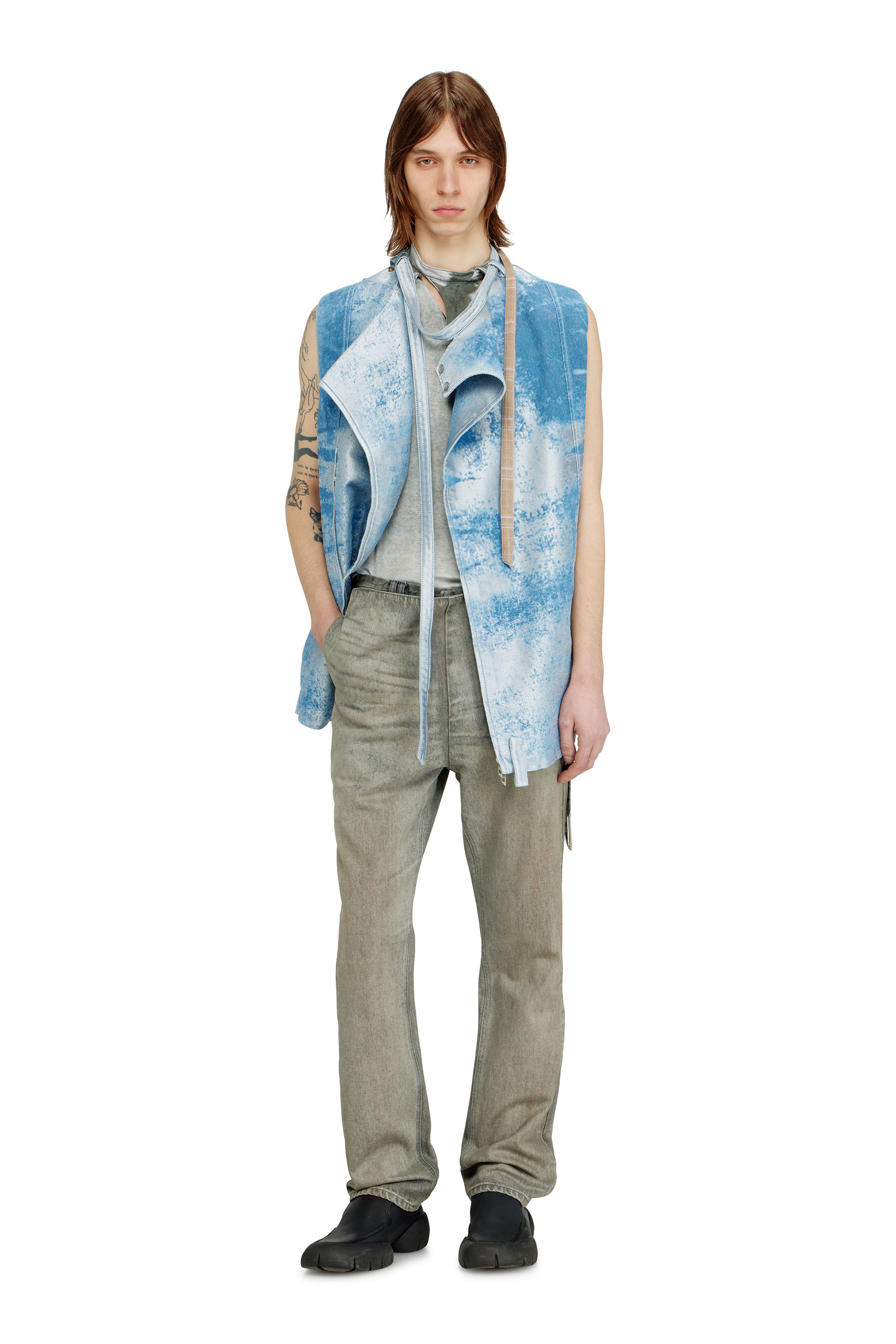 Diesel - D-LORMIL-FSI, Man's Sleeveless vest in coloured satin denim in Light Blue - 2
