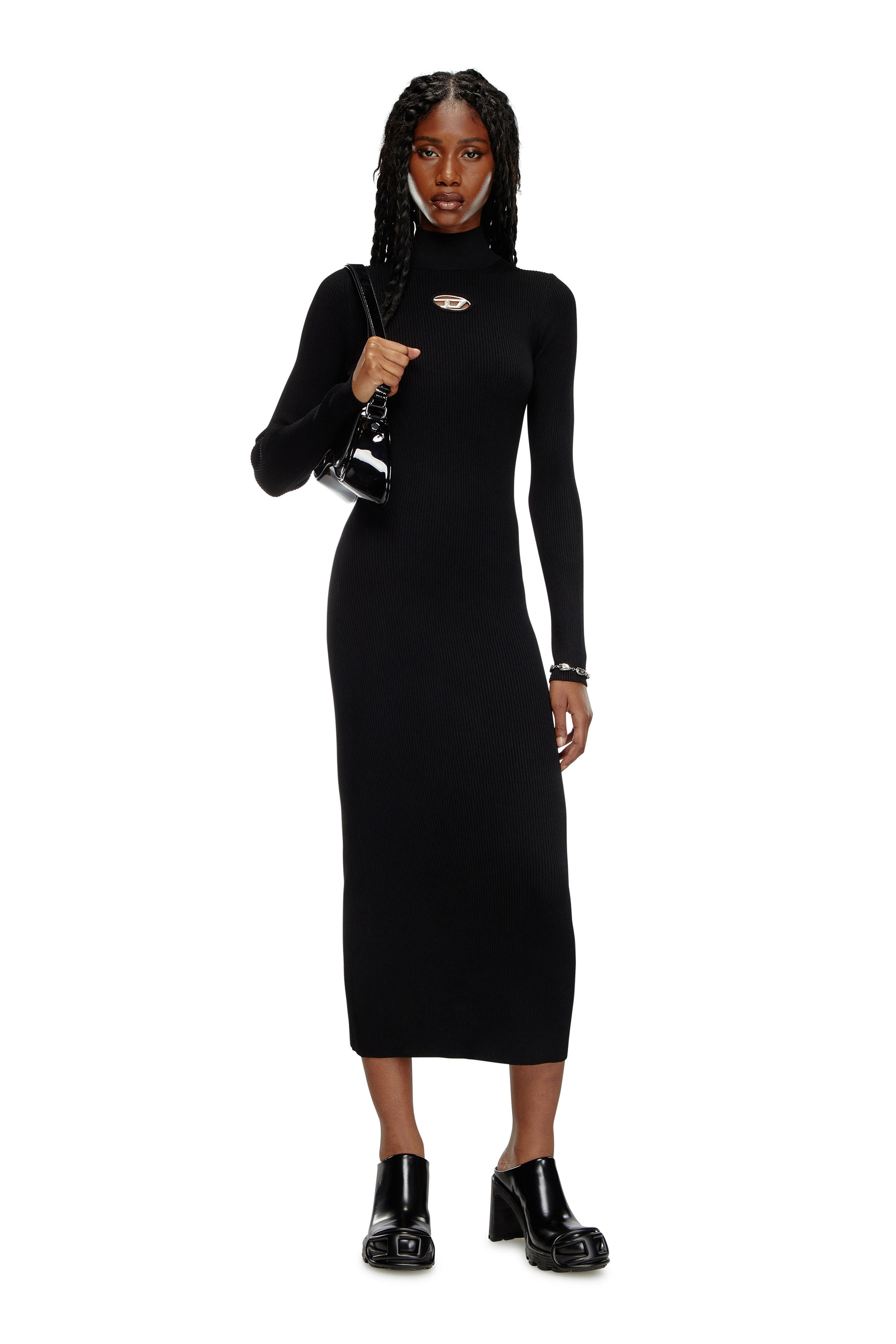 Diesel - M-ZARY-B, Woman's Long dress in ribbed knit in Black - 1