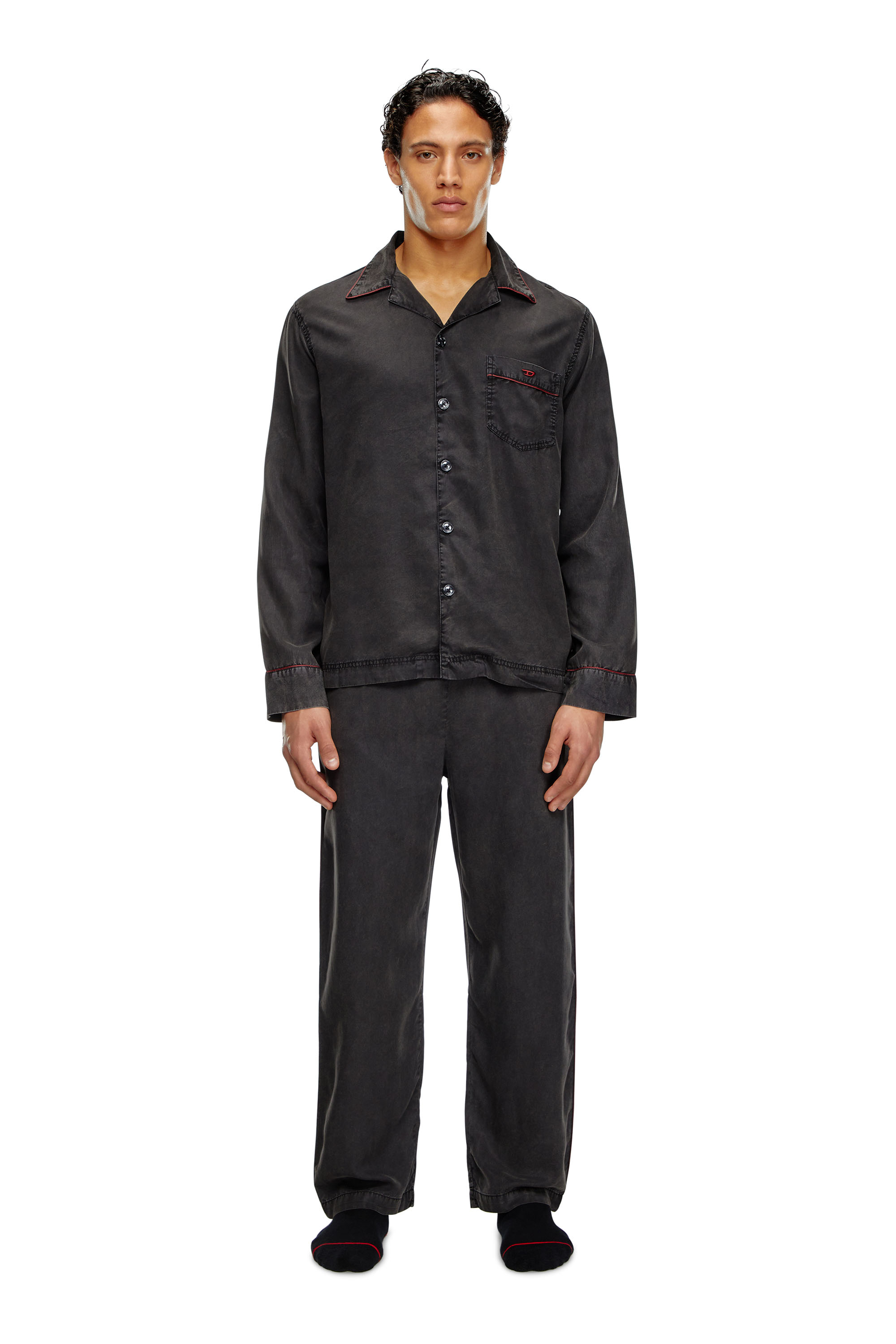 Diesel - UMSET-LOOMY, Man Long pyjamas with contrast piping in Black - Image 1