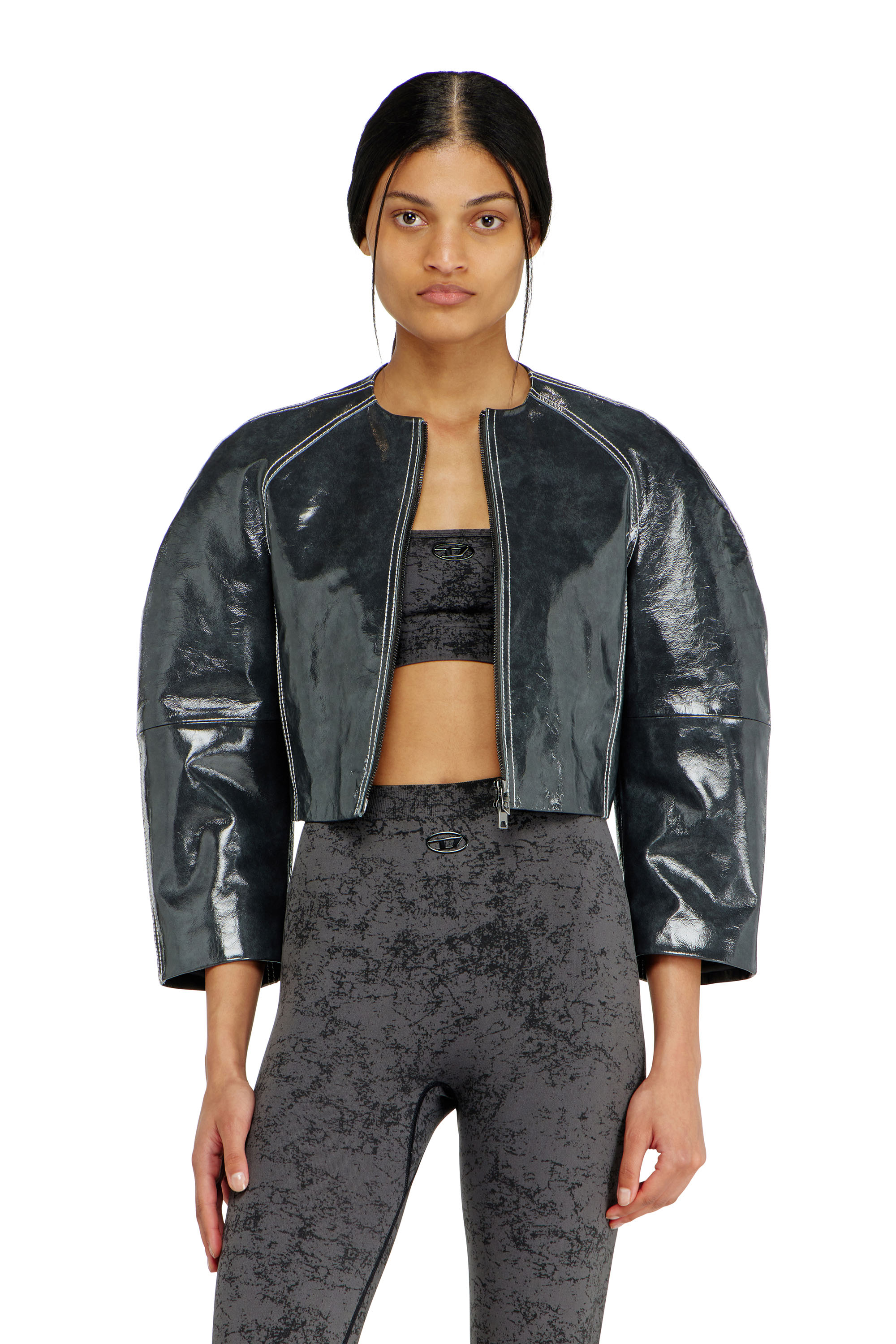 Diesel - HELLA-UTLT, Woman's Sports bra with utilitarian print in Dark grey - 4