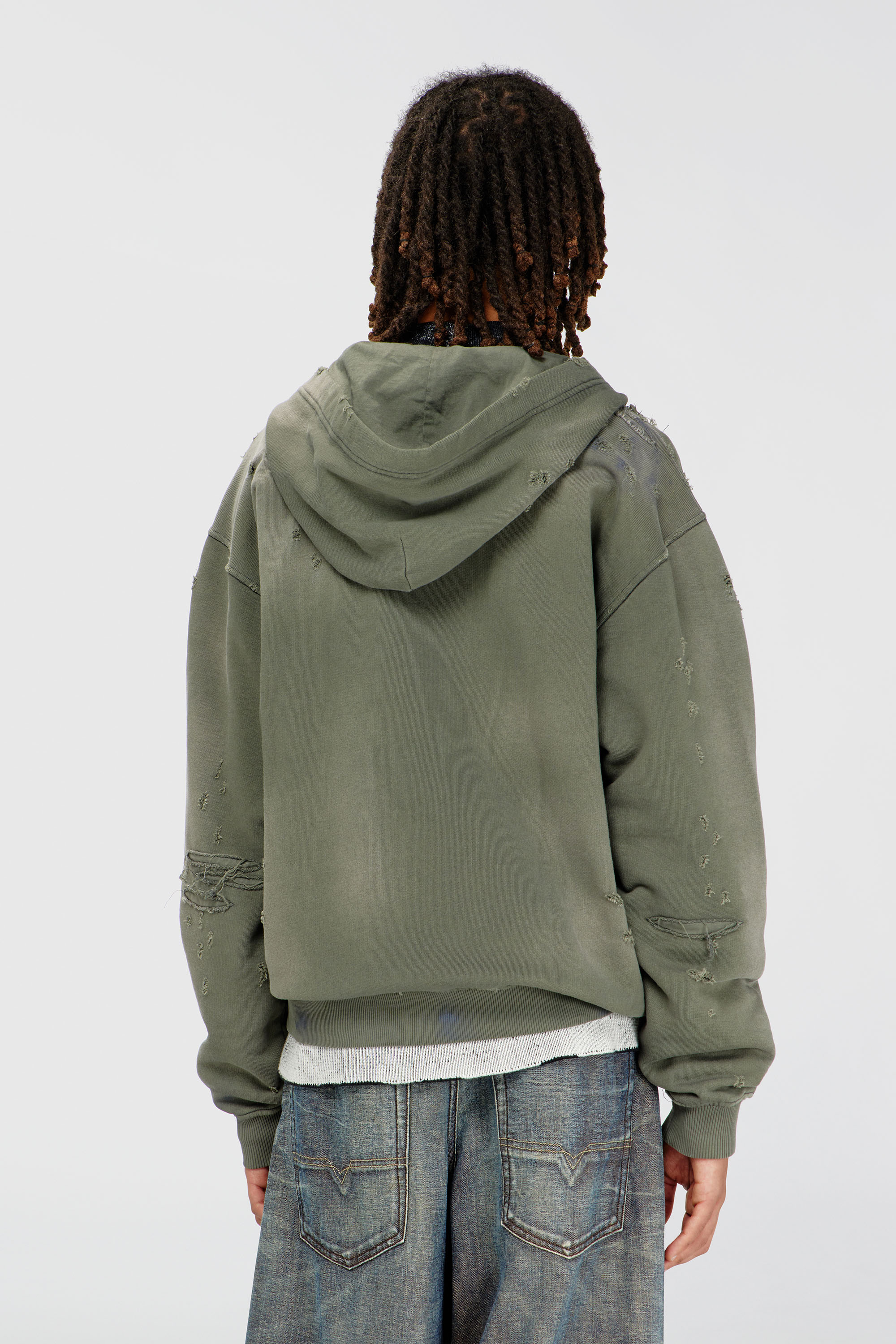 Diesel - S-KEITHY, Man's Distressed hoodie with V-neck in Grey - 4