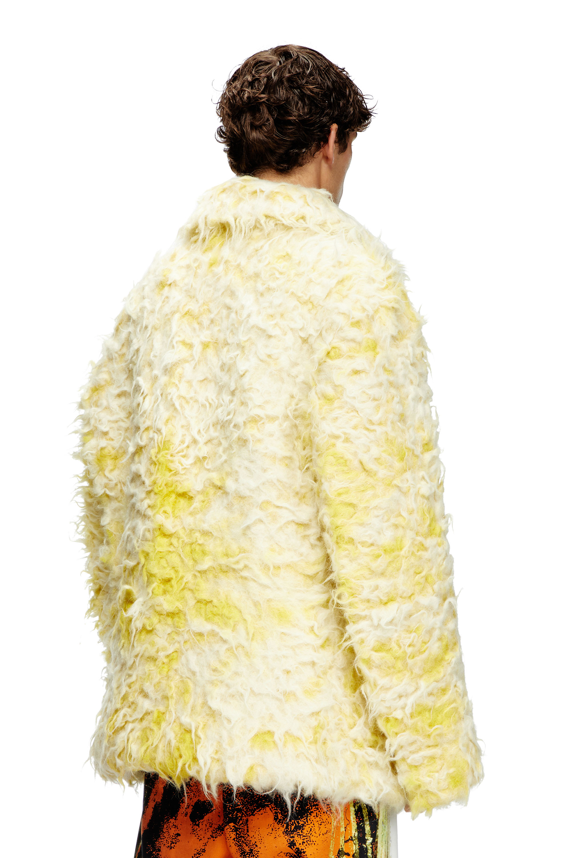 Diesel - W-MIN-SHORT, Man's Double-breasted coat in shaggy alpaca blend in Yellow - 4