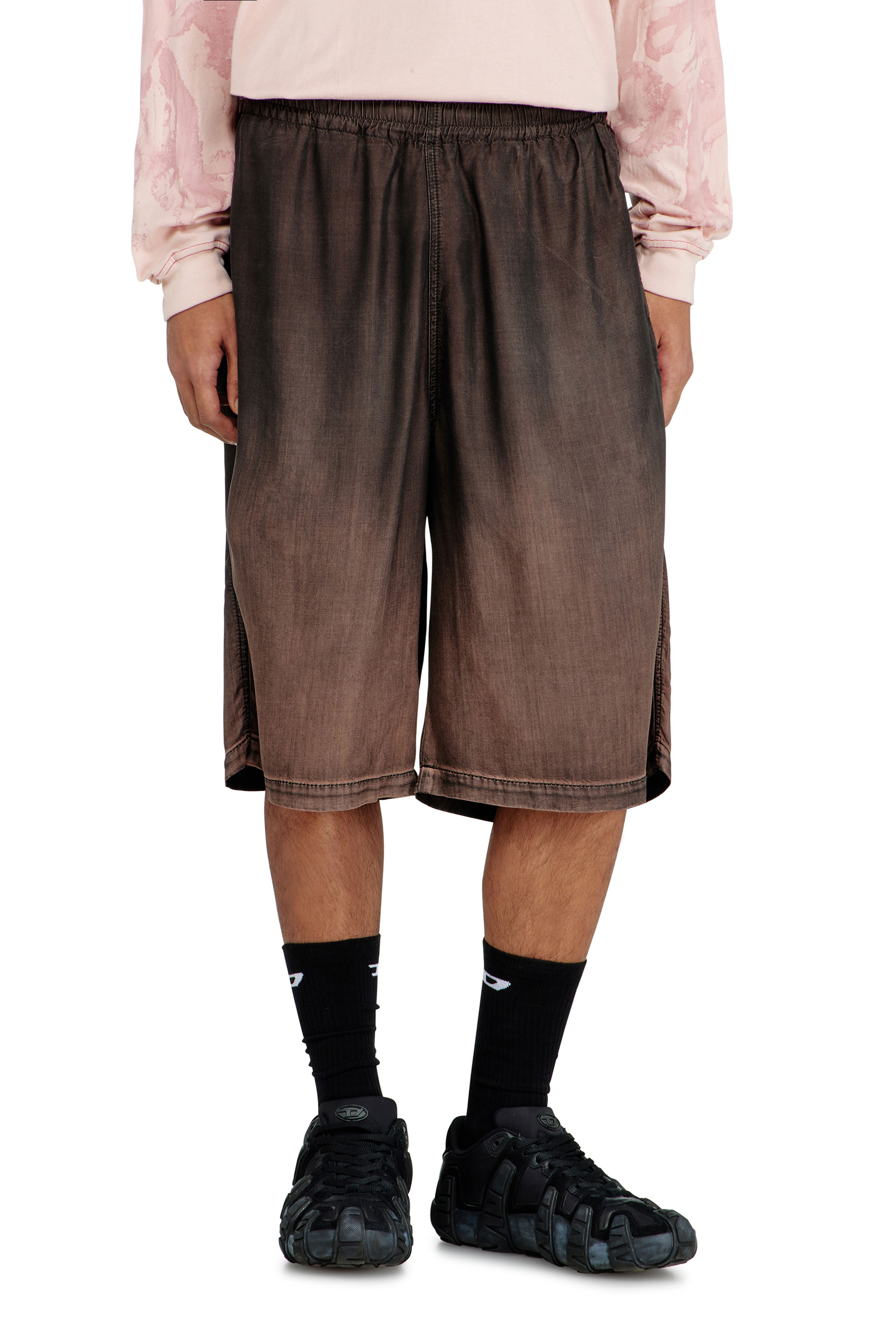 Diesel - D-RODER-SHORT-S, Unisex's Relaxed bermuda shorts in fluid coated denim in Brown - 3