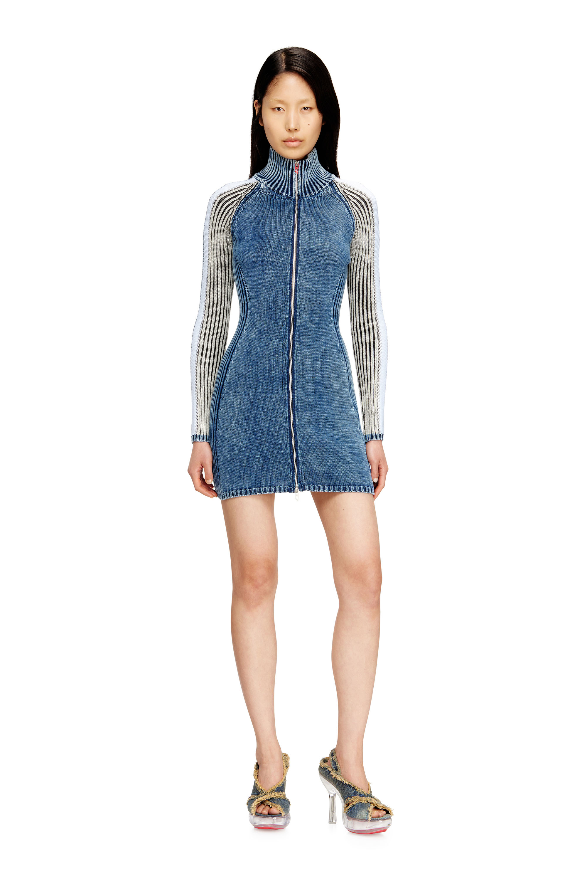 Diesel - M-ESTELLE, Woman's Turtleneck short dress in indigo knit in null - 2