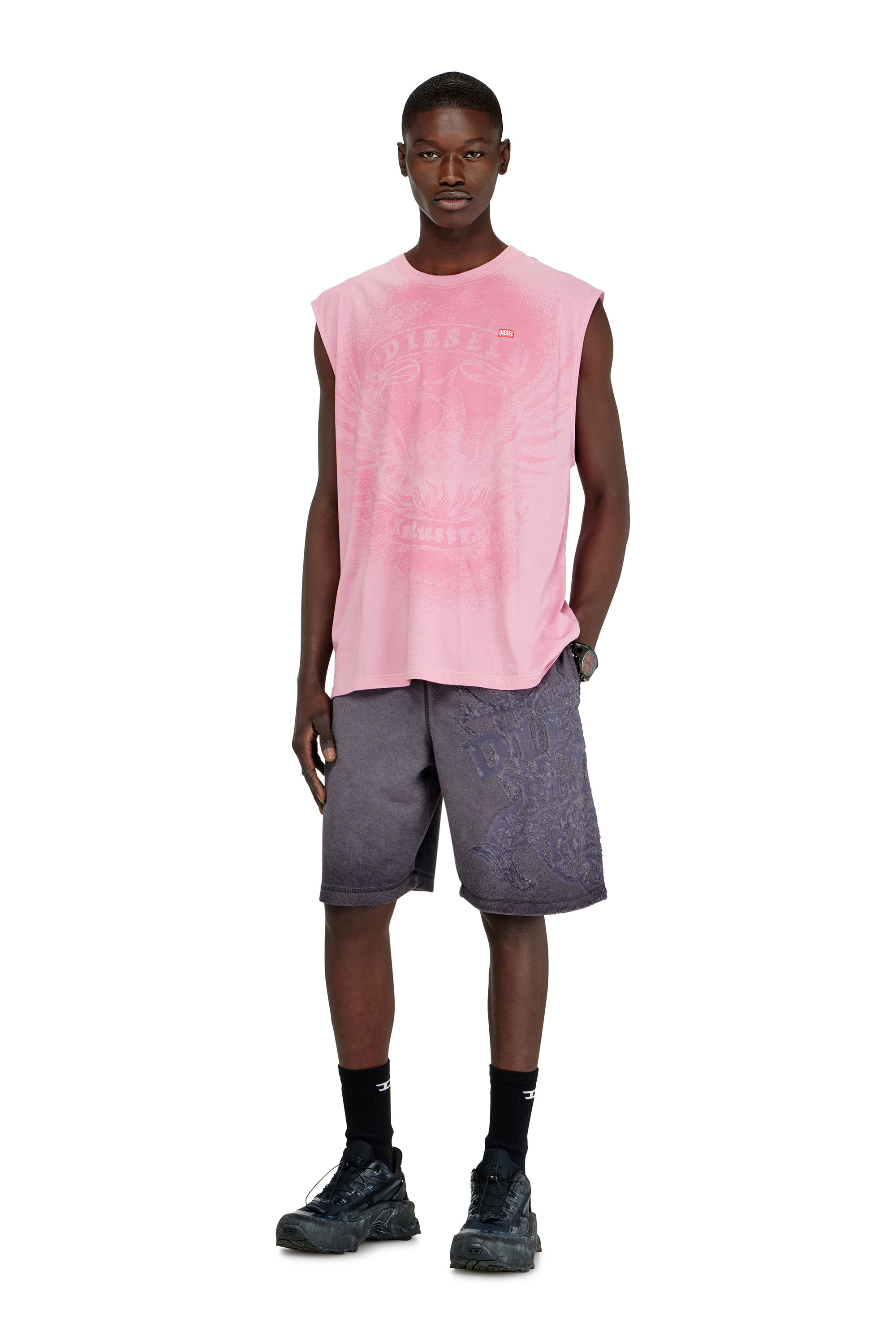 Diesel - T-BOXT-SL-NOTCH, Man's Sleeveless top in cotton with tonal graphic in Pink - 2