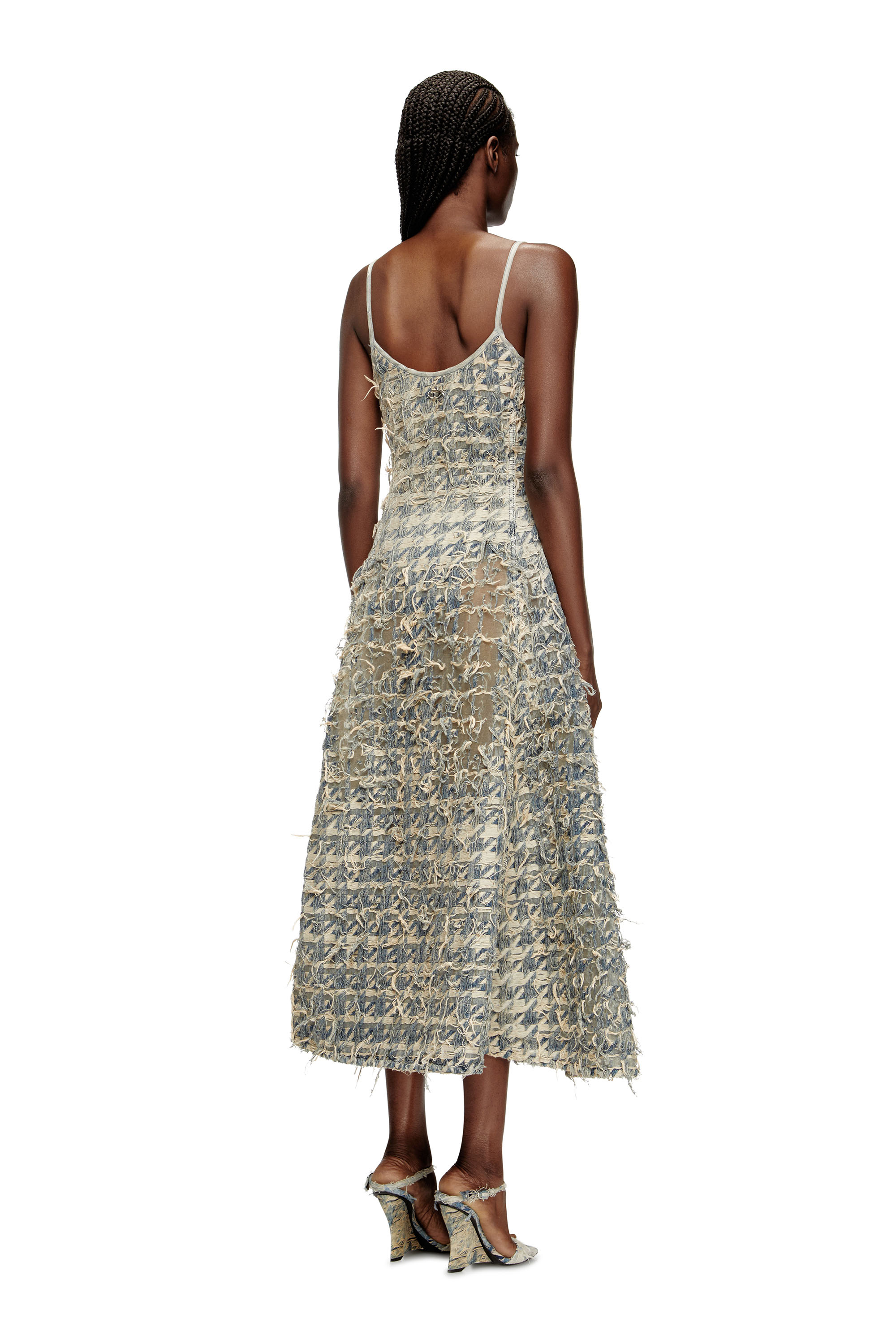 DE-SWEENEY-LONG-FSH, Light Blue Diesel - DE-SWEENEY-LONG-FSH, Woman's Long skirt in dévoré houndstooth denim in Light Blue - 4