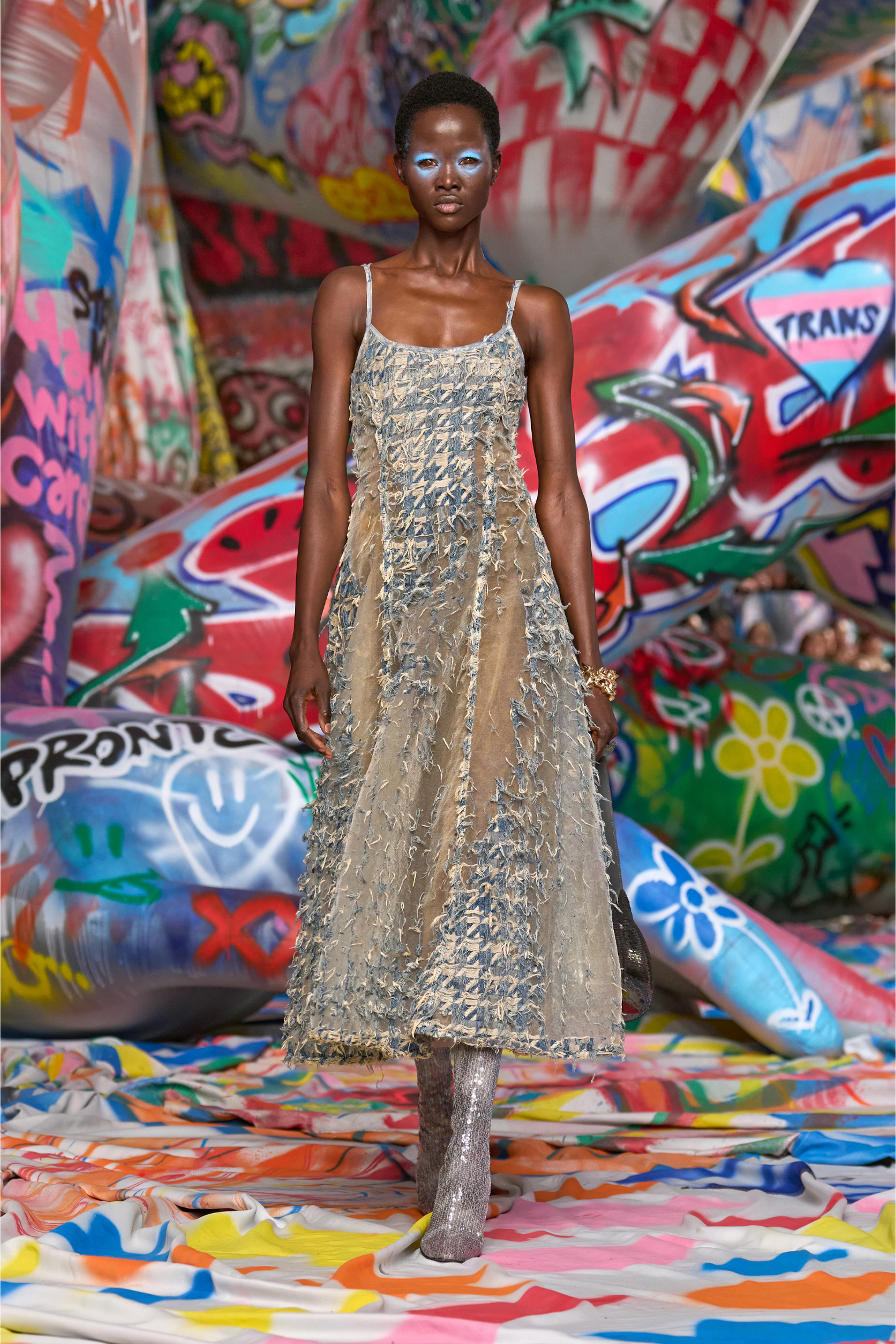 DE-SWEENEY-LONG-FSH, Light Blue Diesel - DE-SWEENEY-LONG-FSH, Woman's Long skirt in dévoré houndstooth denim in Light Blue - 6