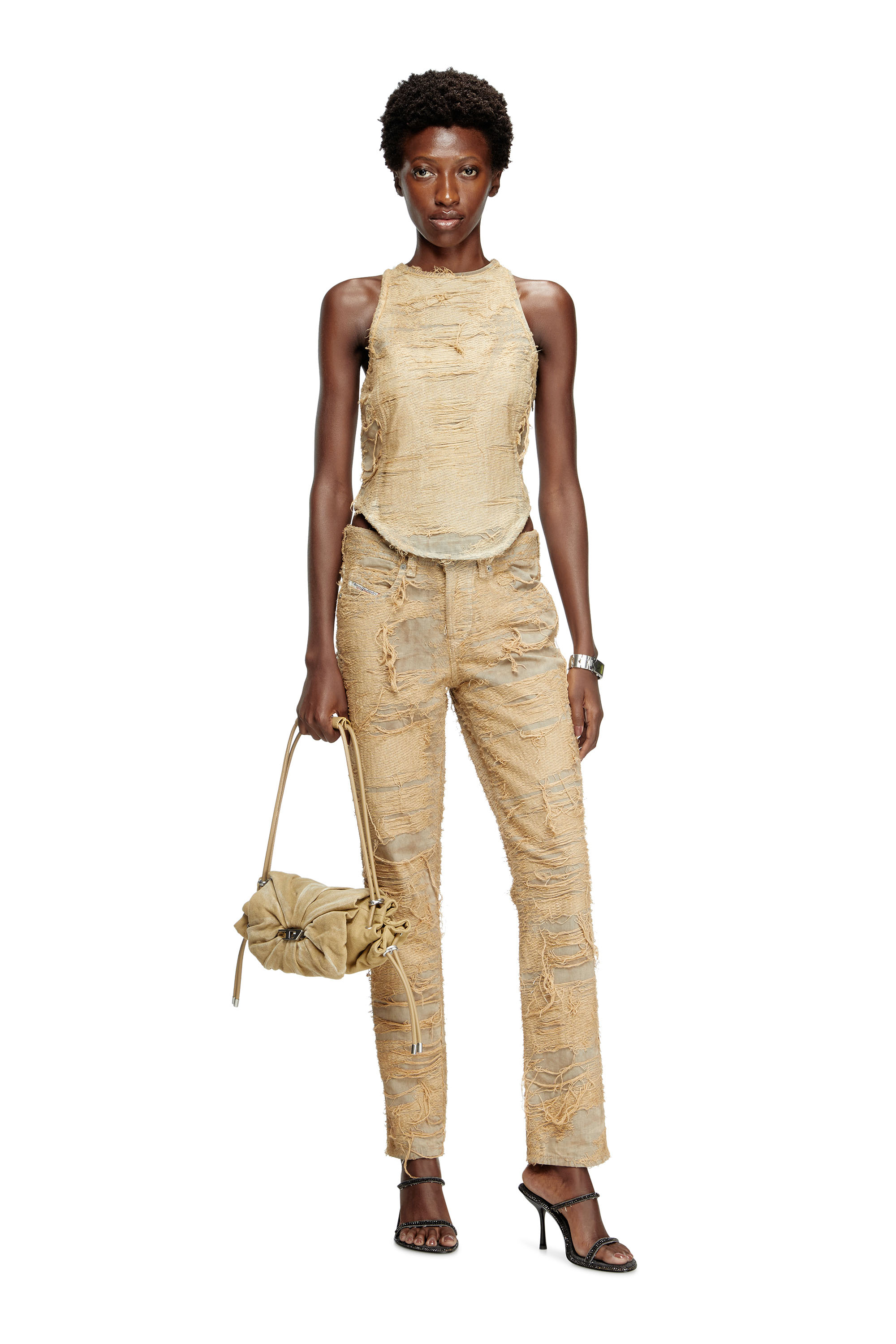 Diesel - DE-ASTRO-FSG, Woman's Top in overdyed floating-thread denim in Beige - 2