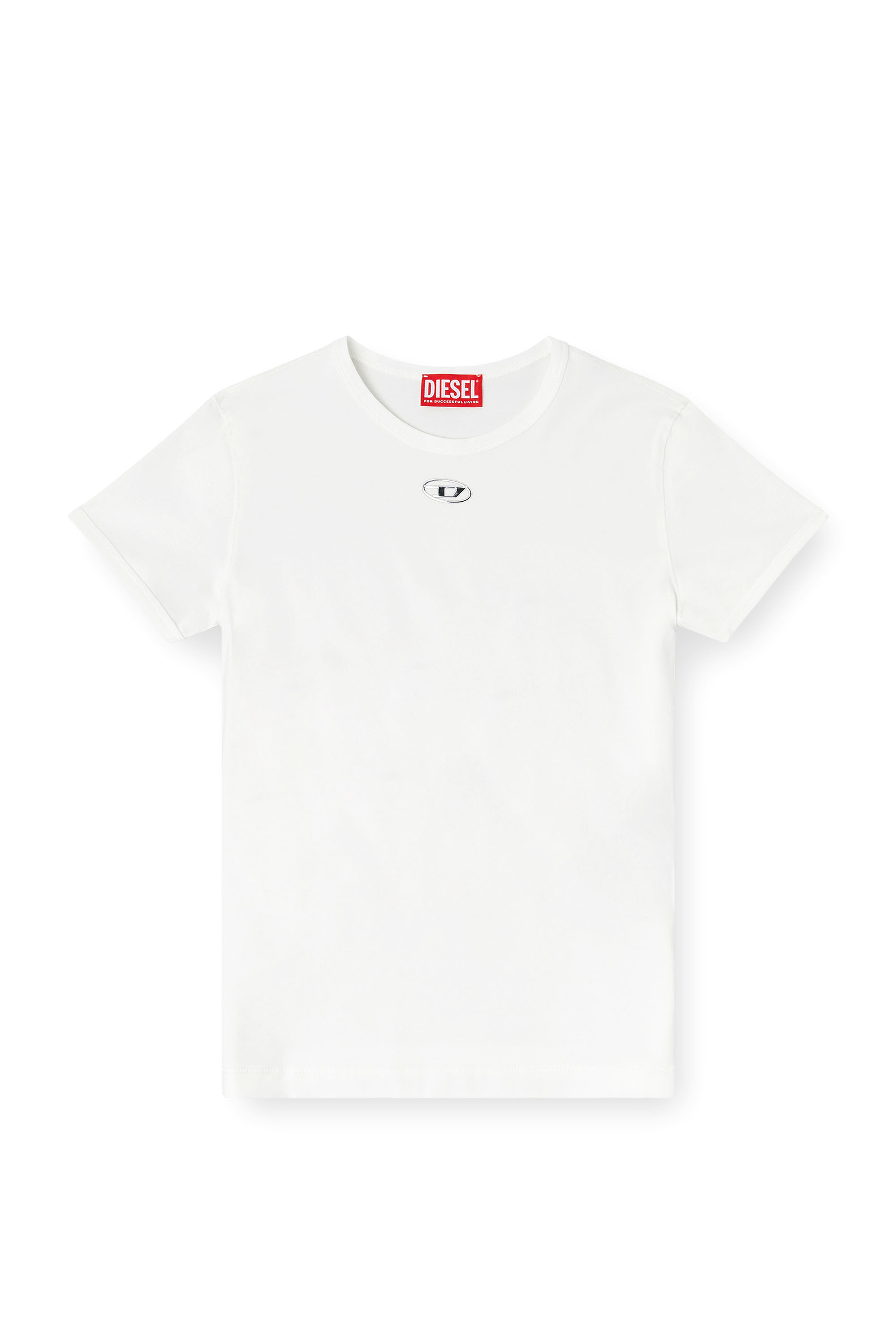 Diesel - T-UNCUTIESLONG-OD, Woman's Slim T-shirt with metallic Oval D in White - 2