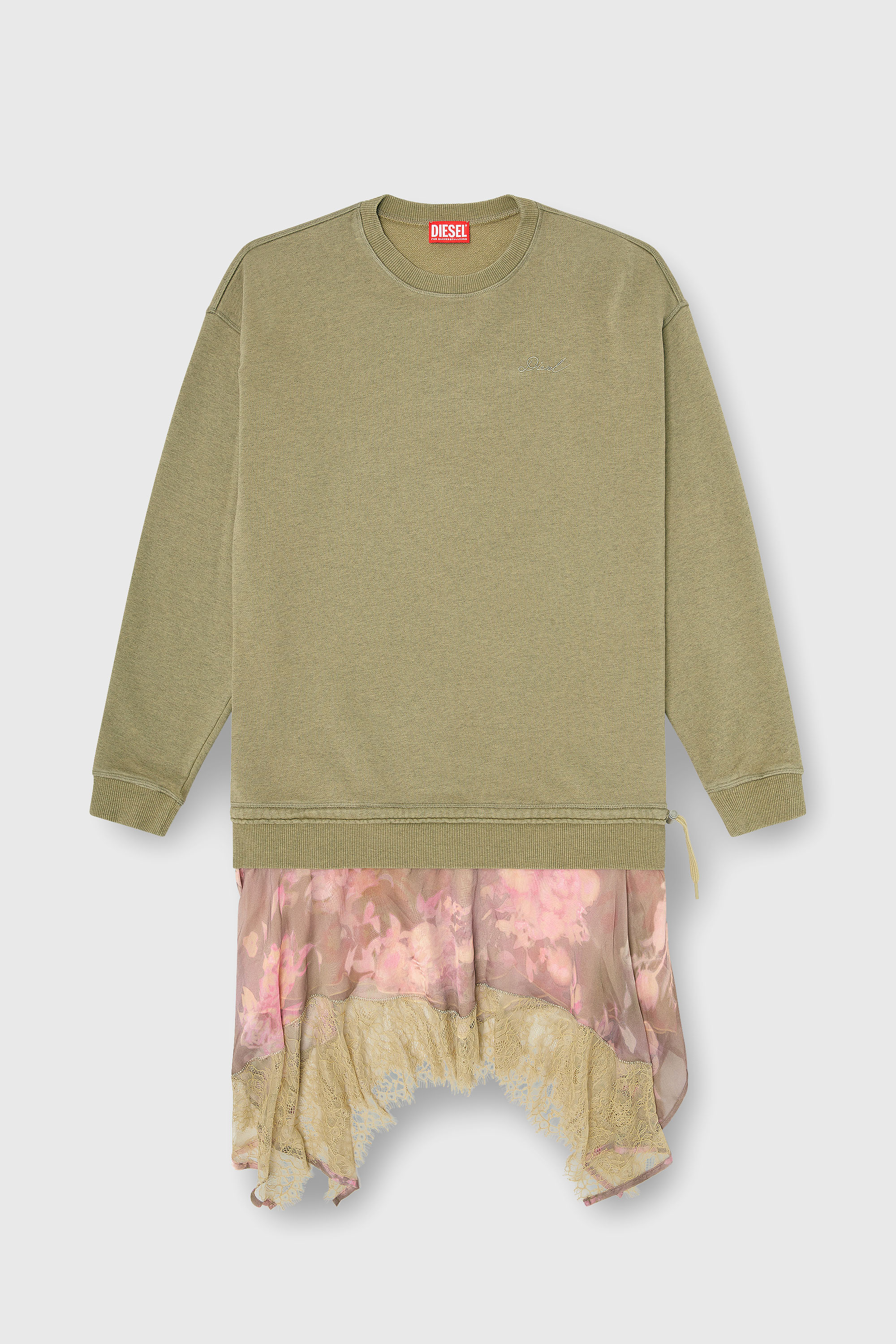 Diesel - D-ORELY, Woman's Sweatshirt dress with chiffon and lace skirt in Pink/Green - 2