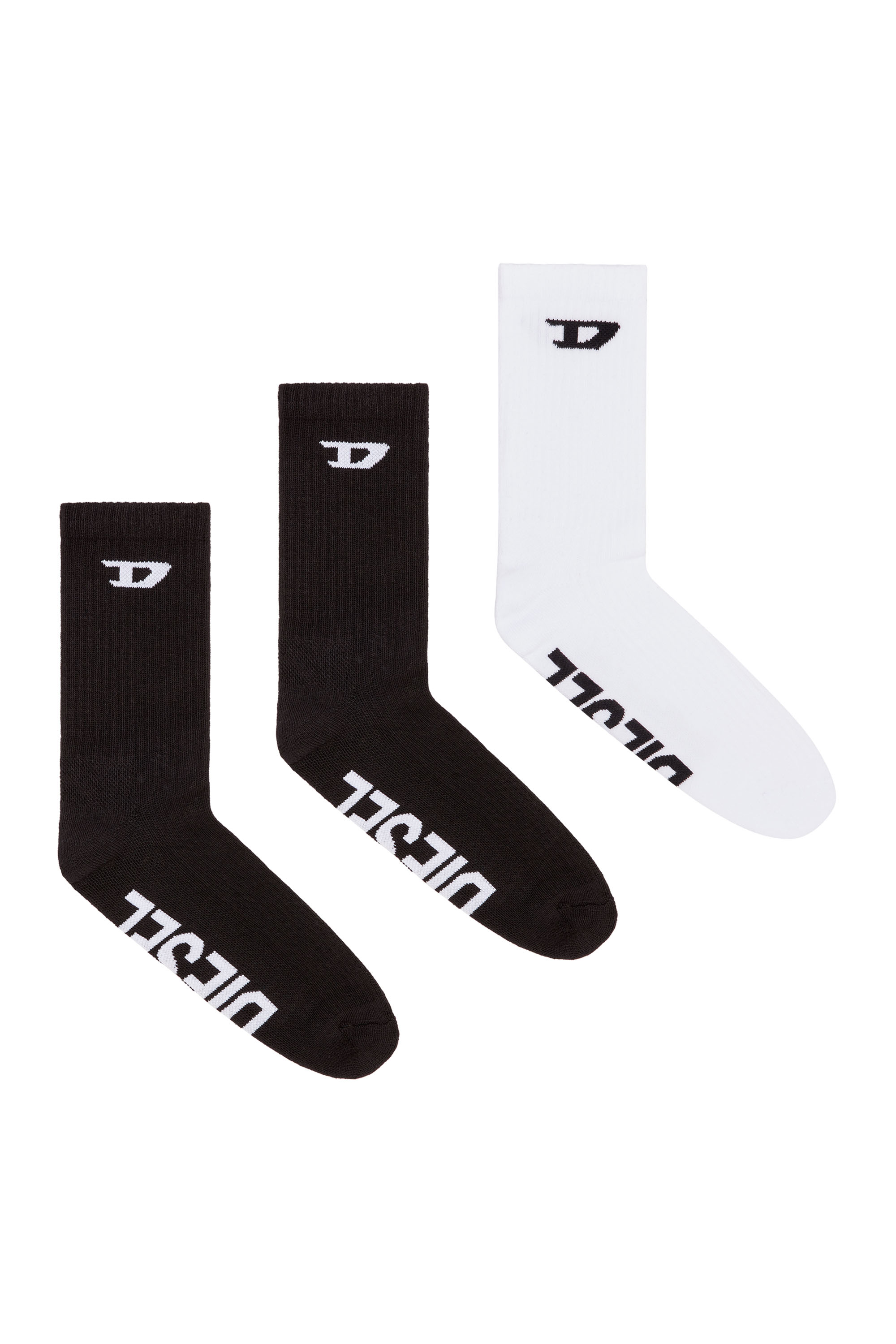 Diesel - SKM-D-CREW-SPORT-SOCKS, Man's 3-pack of ribbed socks with D logo in Black/White - 1