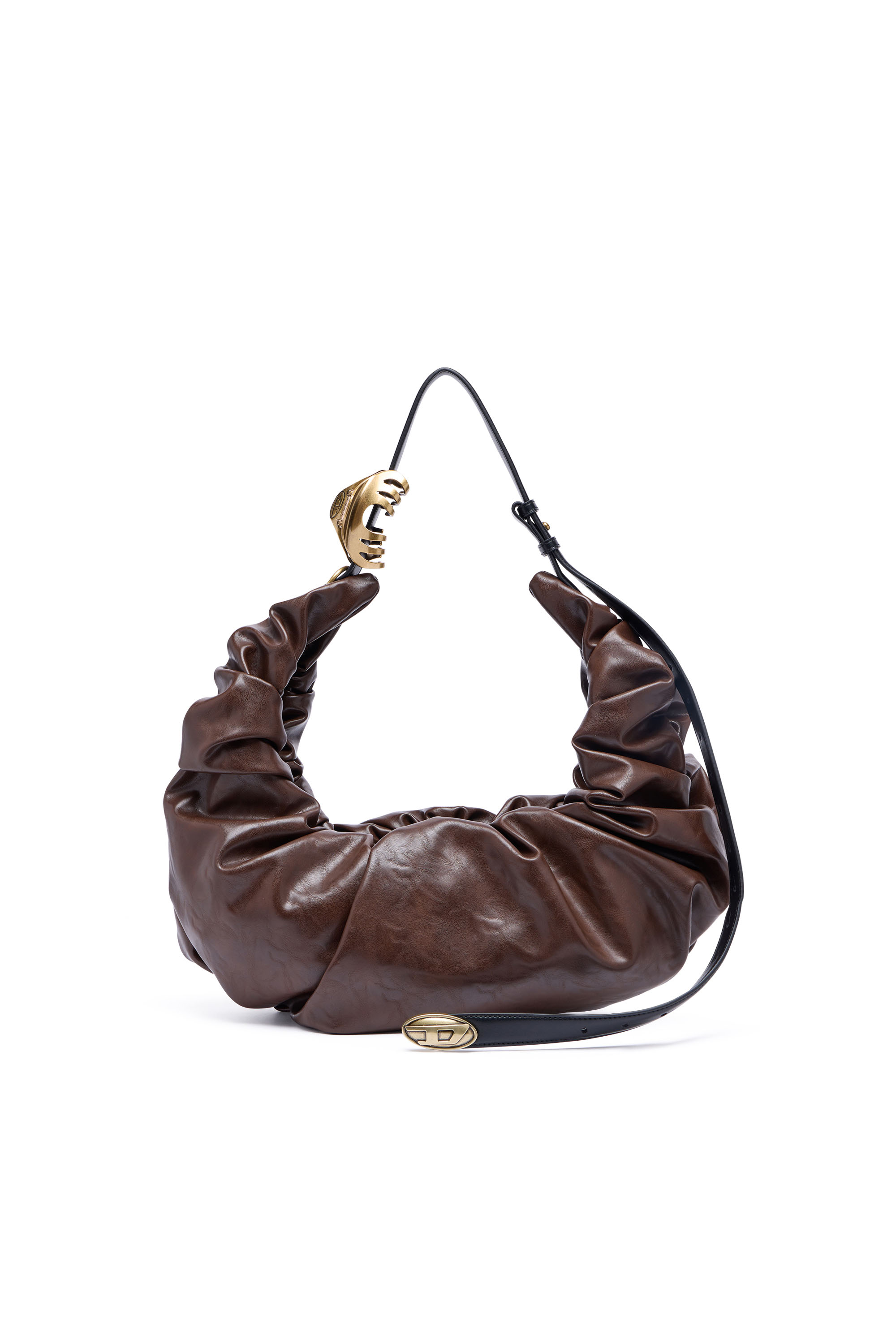 Diesel - GRAB-D HOBO L, Woman's Grab-D L-Large scrunched hobo bag in shiny PU in Brown - 1