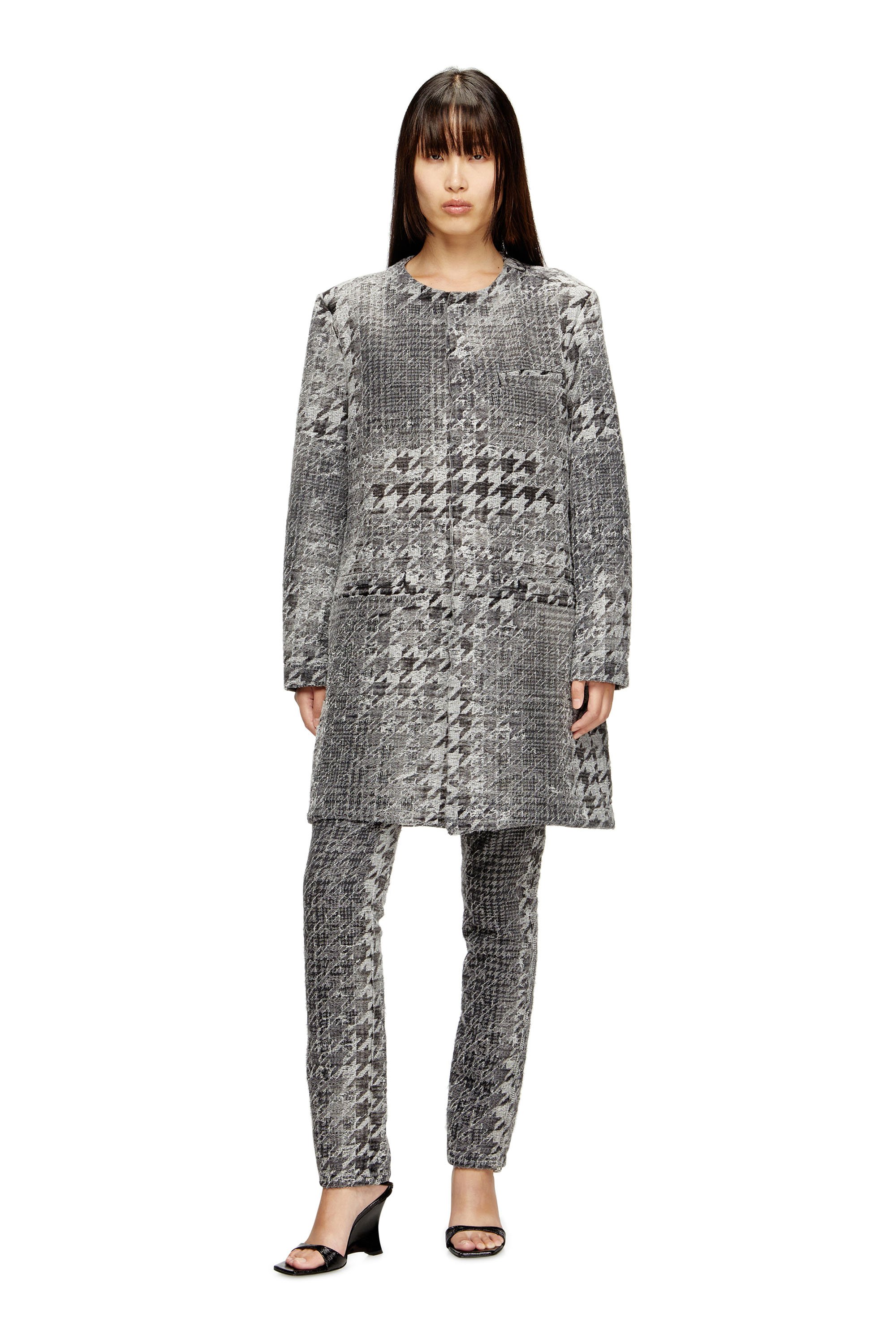 Diesel - D-LOT-FSH, Unisex's Coat in Prince of Wales jacquard denim in Black/White - 4