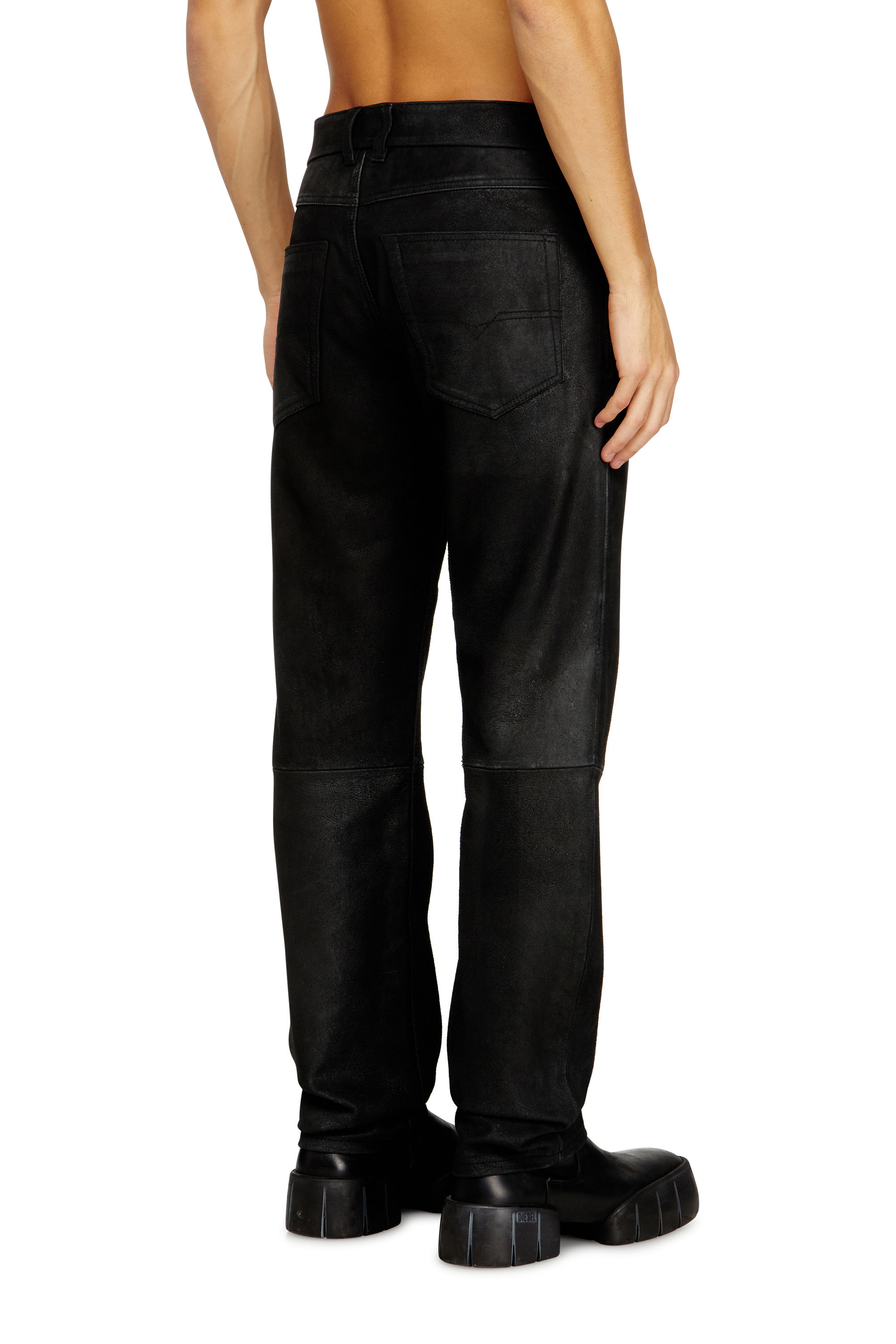 Diesel - P-VYLL-DMBI, Man's Jean-cut leather pants in Black - 4