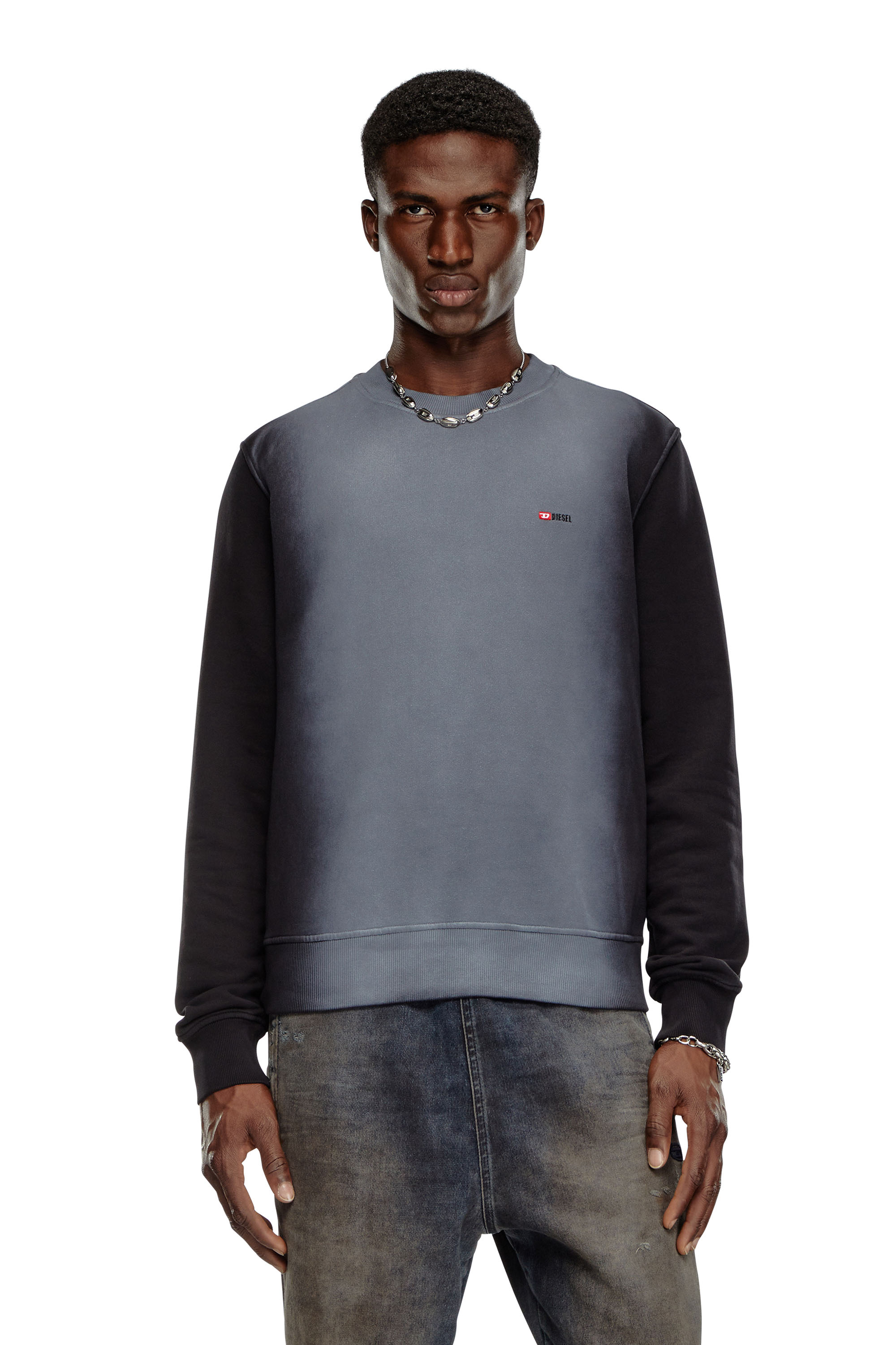Diesel - S-GINN-K48, Man Cotton sweatshirt with faded patches in Black - Image 1