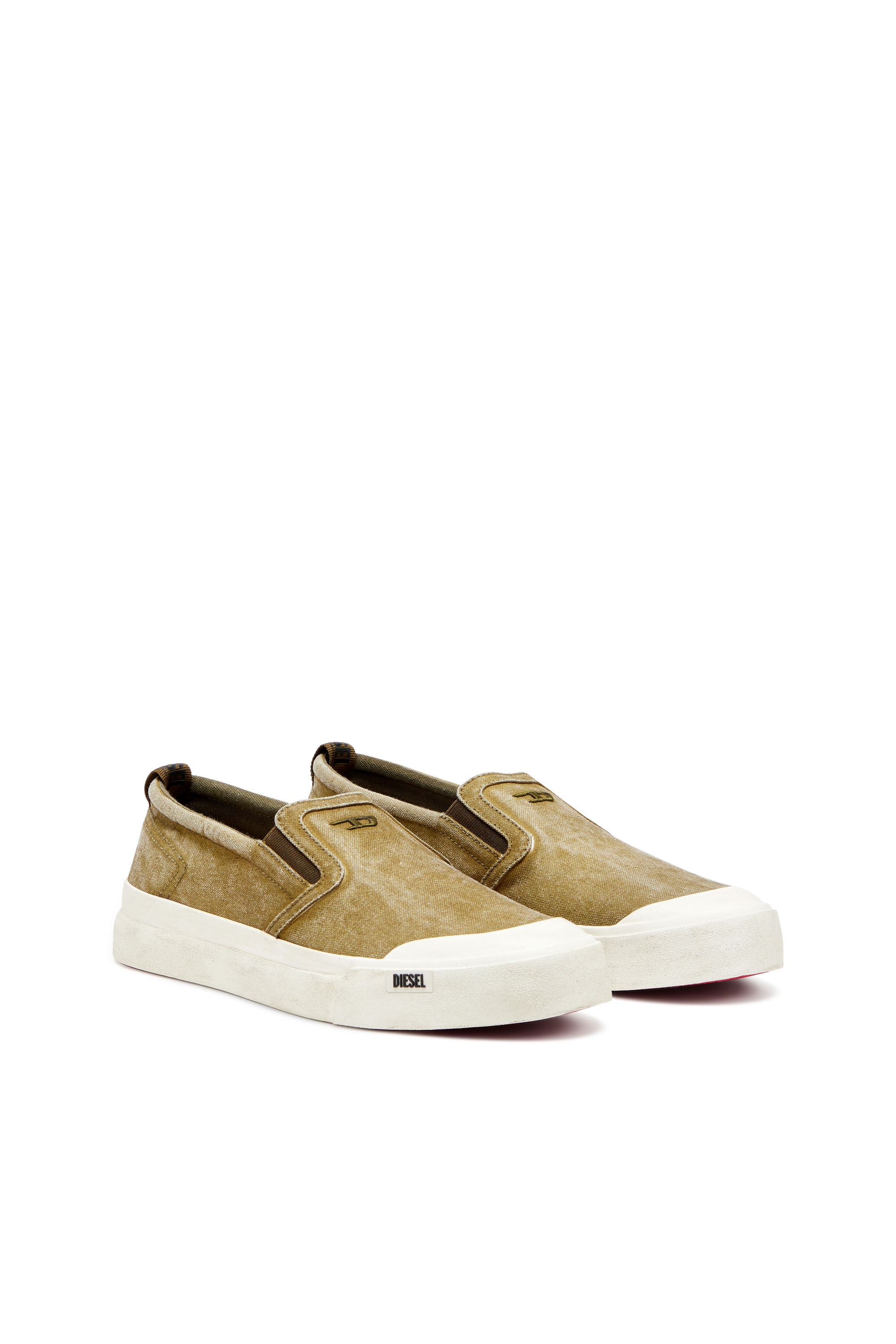 Diesel - S-ATHOS SLIP ON, Man's S-Athos-Canvas slip-on sneakers with D embroidery in Light Brown - 2