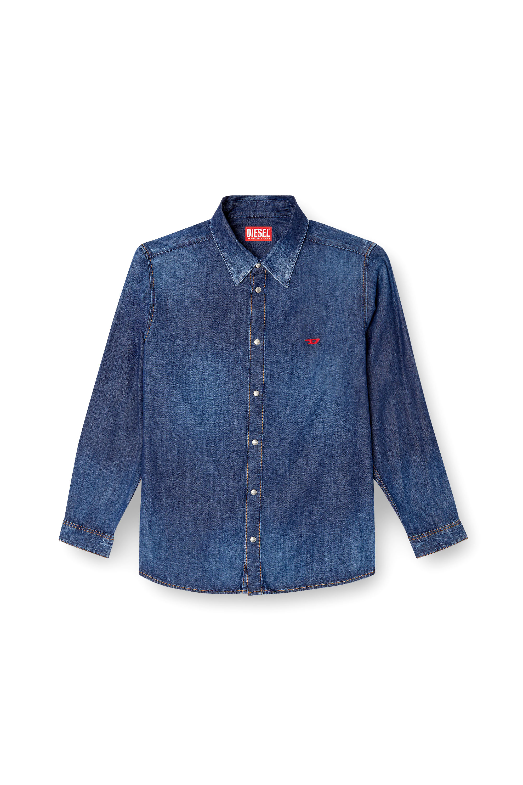 Diesel - D-SIMPLY, Man's Denim shirt with embroidered logo in Medium blue - 2