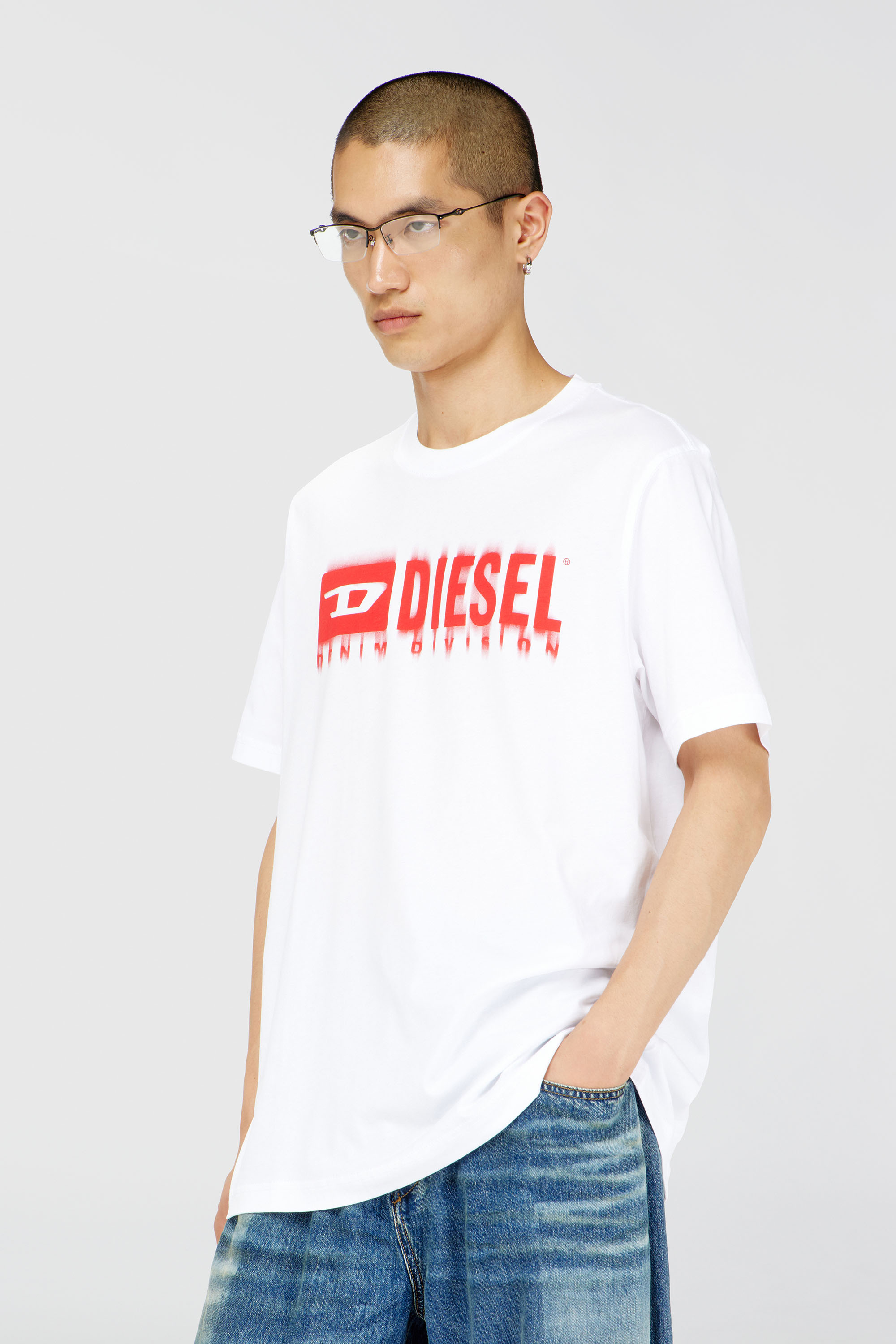 Diesel - T-ADJUST-Q7, Man's T-shirt with blurry Diesel logo in White - 1