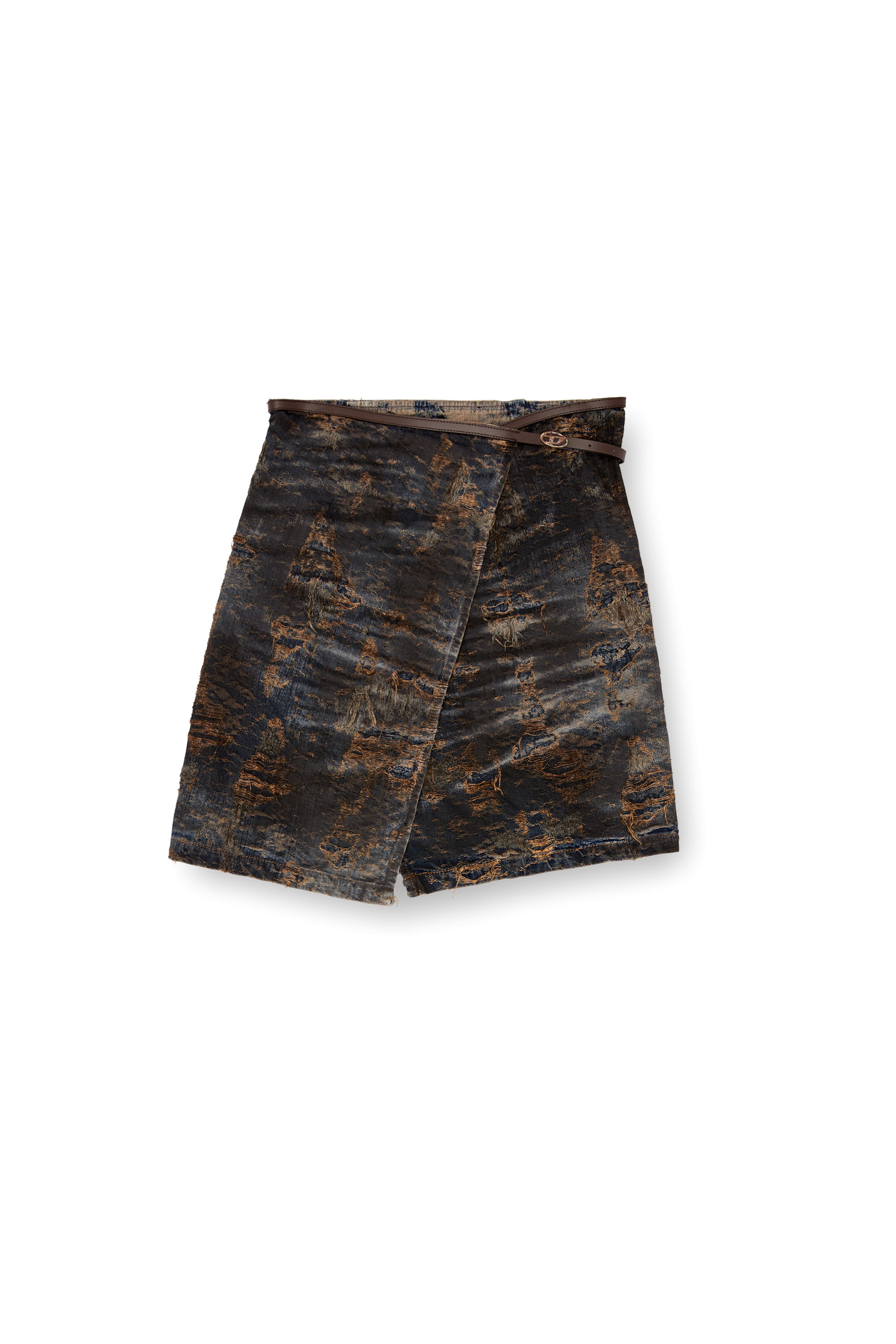 Diesel - DE-LEM-FSF, Woman's Wrap skirt in coated jacquard denim in Brown - 3