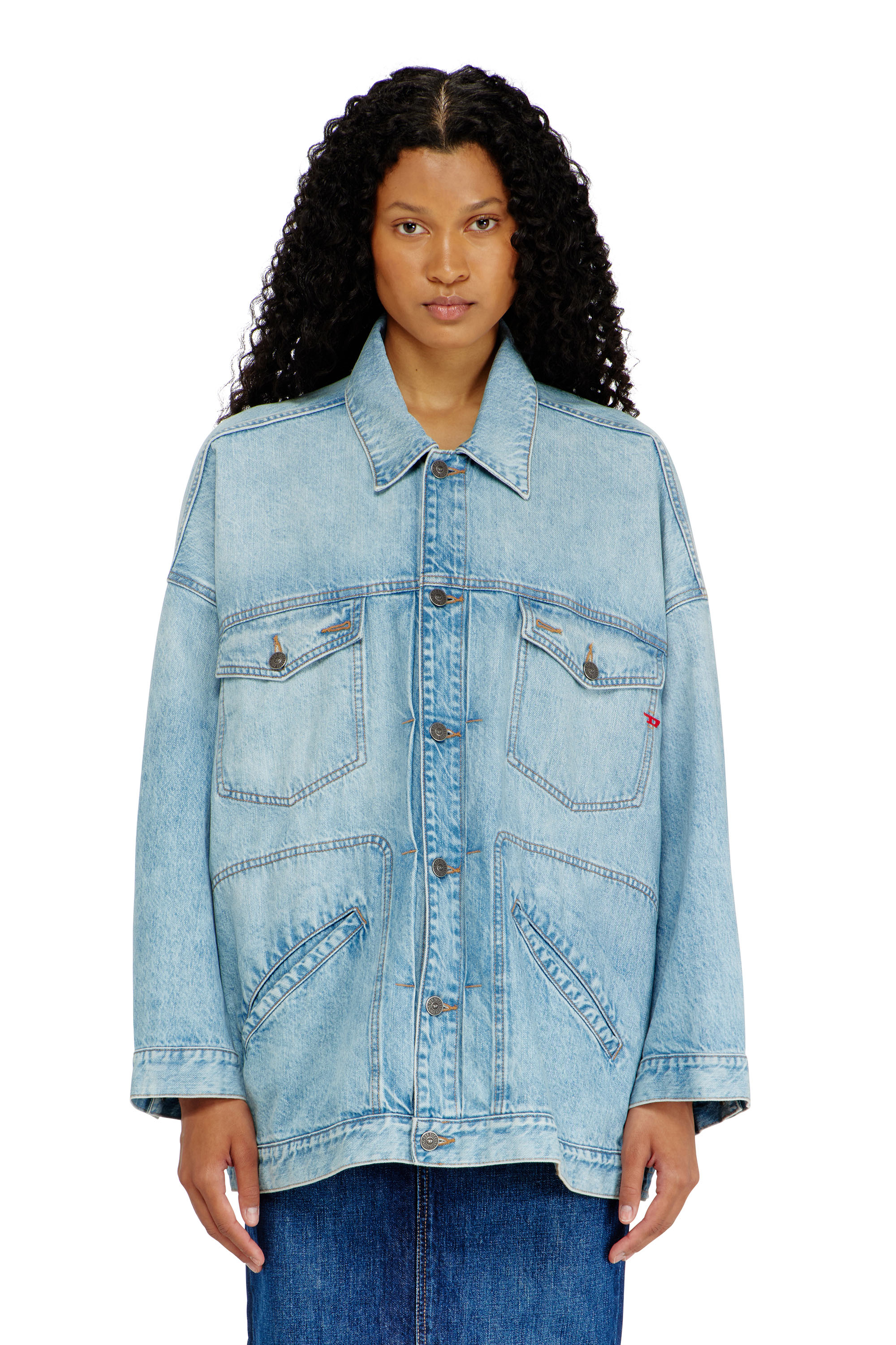 Diesel - DE-LIN, Woman's Oversized denim workwear jacket in Light Blue - 1