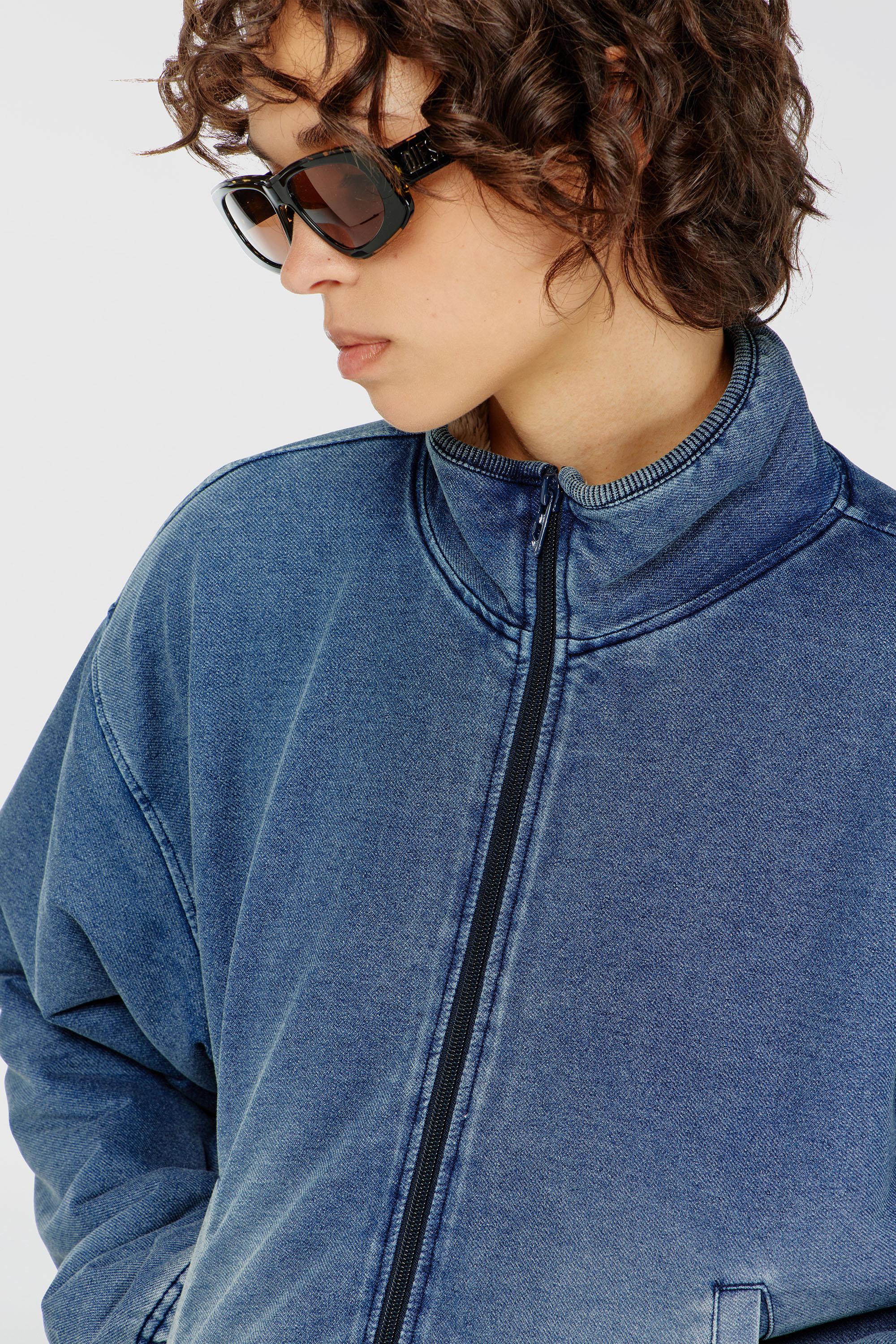 Diesel - G-LEAMY, Woman's Sweat jacket with denim effect in Medium blue - 5