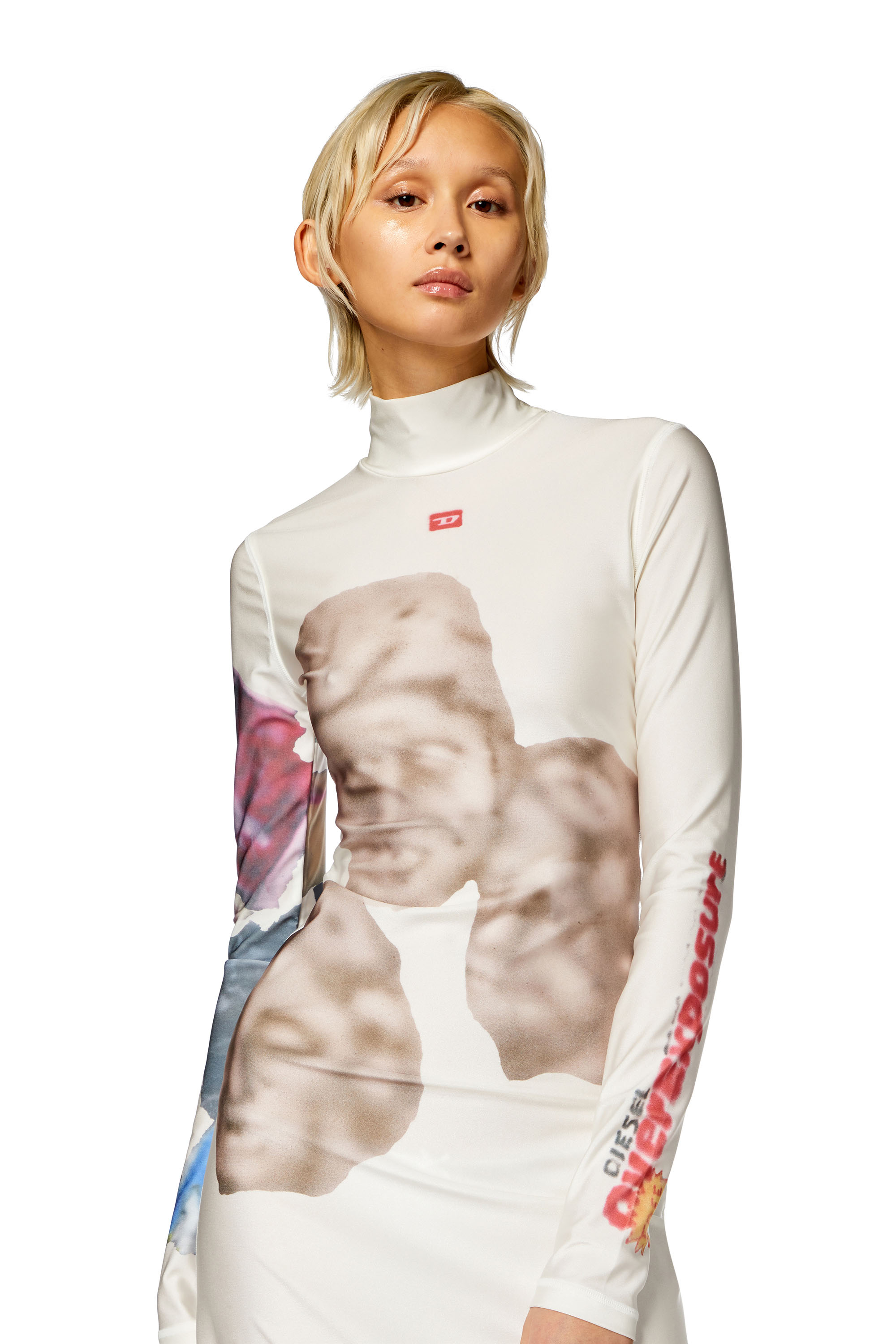 Diesel - D-ELEO, Woman Long turtleneck dress with graphic prints in White - Image 3
