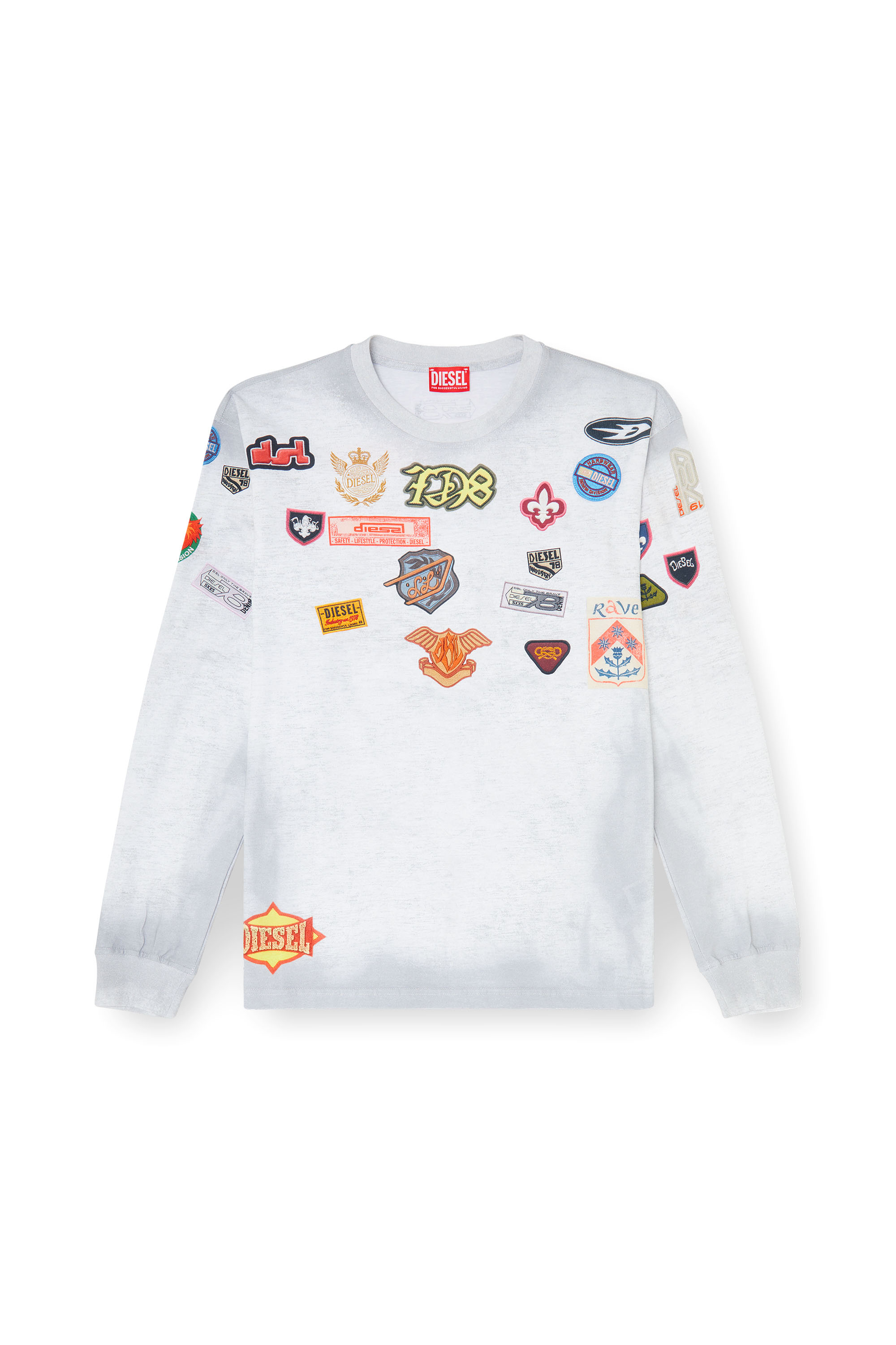 Diesel - T-NORME-LS-PATCHES, Man's Long-sleeve T-shirt with all-over patches print in White - 3