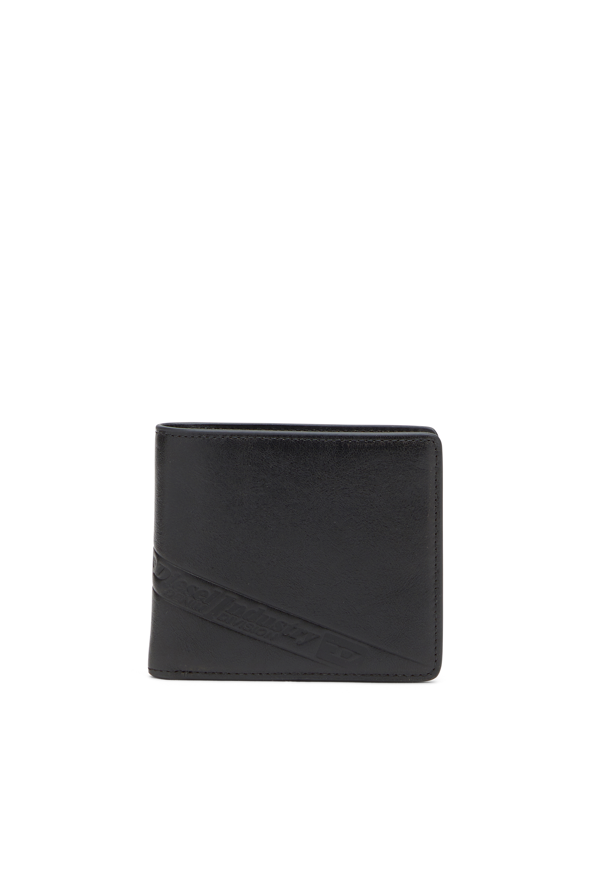 Diesel - FLAG-D BI-FOLD COIN S 3D, Man's Bi-fold leather wallet with embossed logo in Black - 1