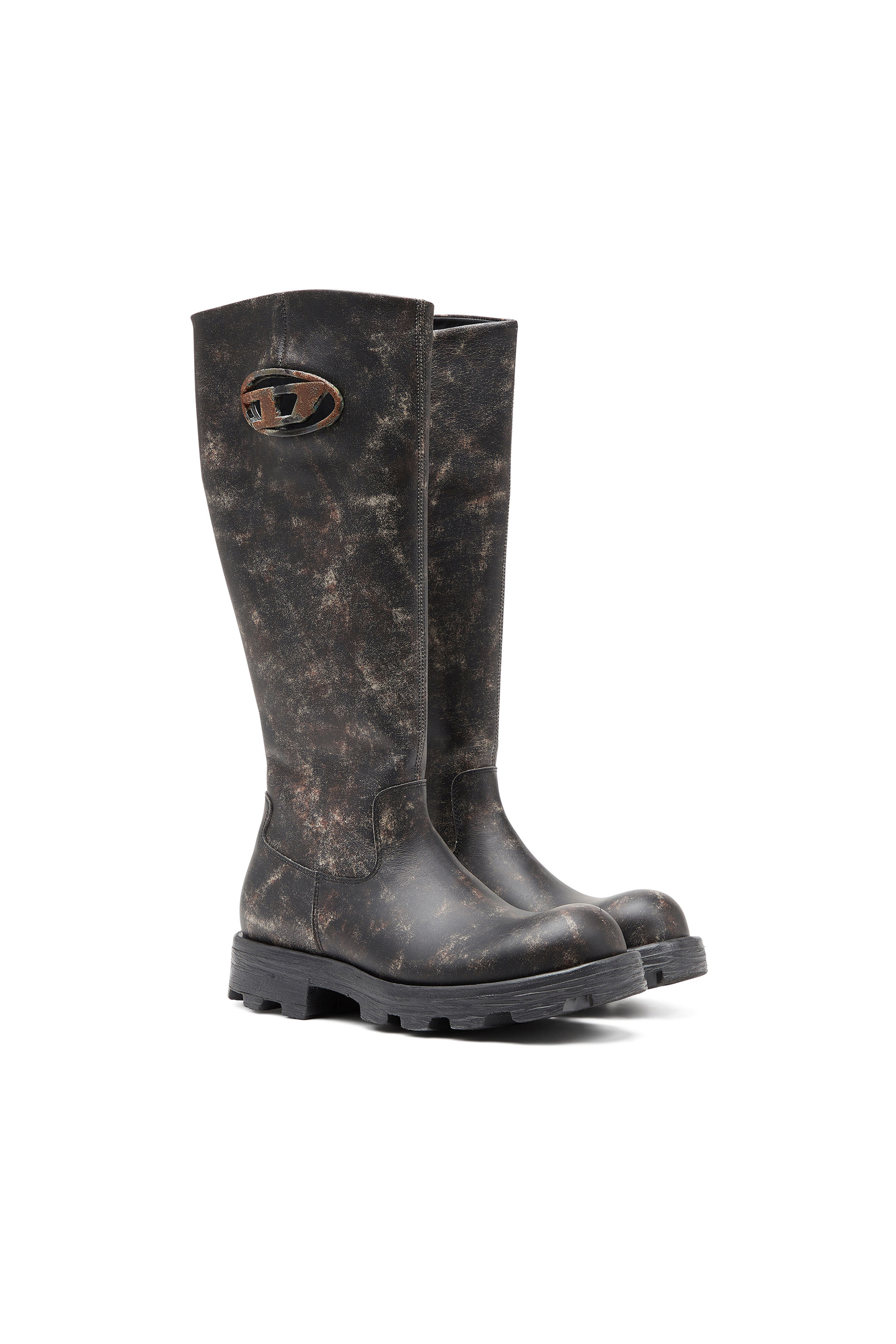 Diesel - D-HAMMER HB D W, Woman's D-Hammer-Knee-high boots in distressed leather in Brown - 2