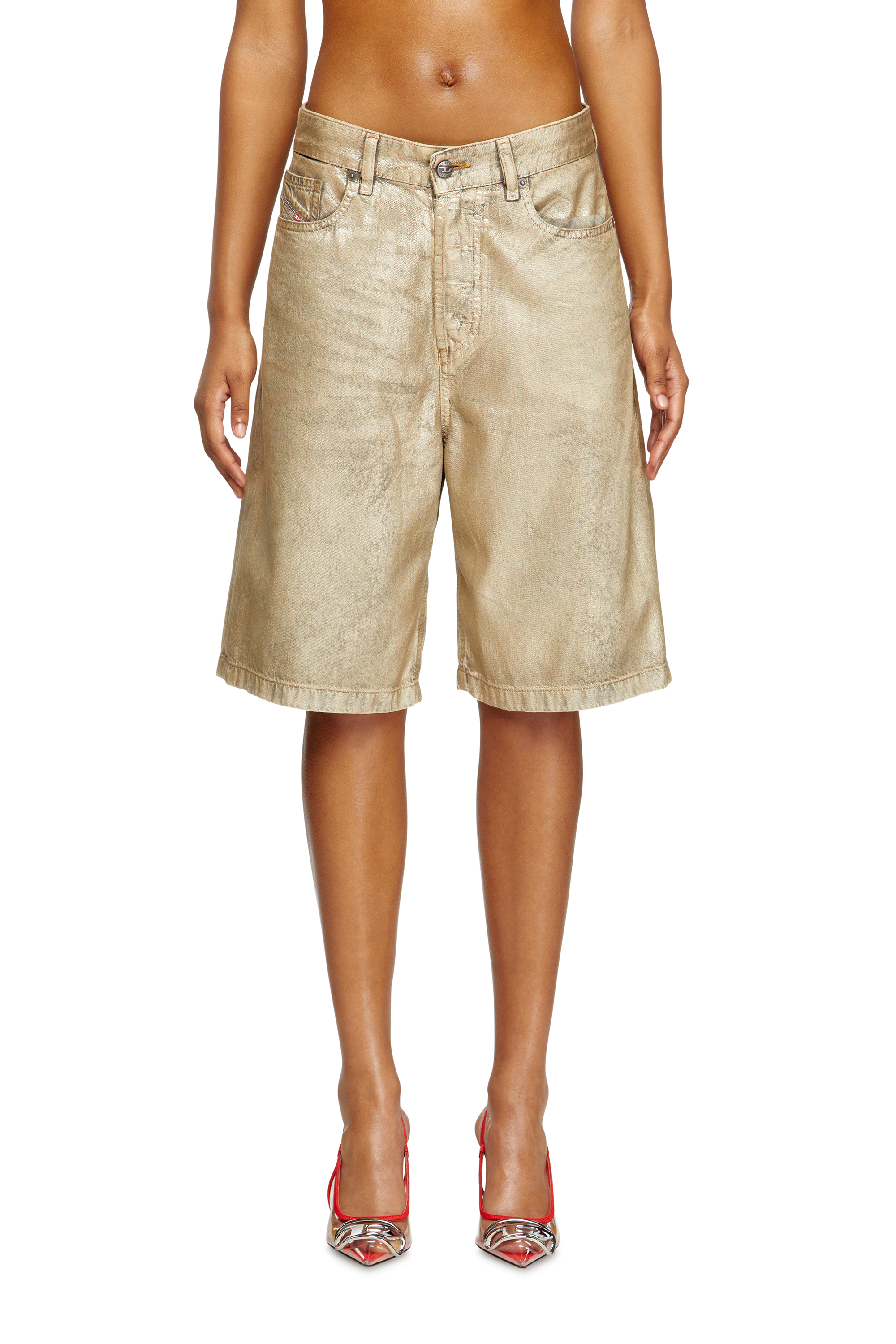 Diesel - DE-SIRE-SHORT-KG, Woman's Shorts in distressed metallic denim in Gold - 2