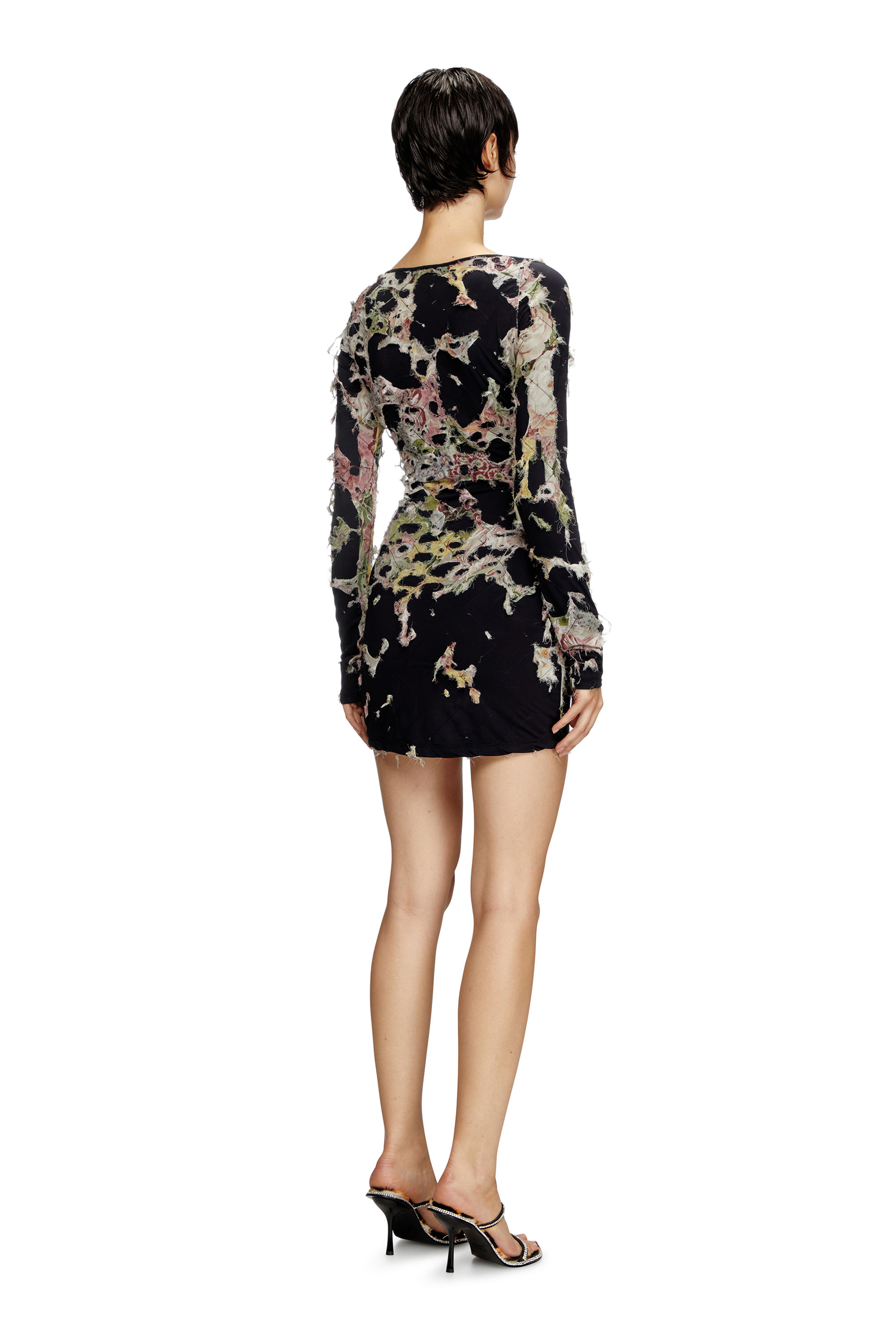 Diesel - D-FLOCI, Woman's Burnout mini dress in floral viscose in Black - 3