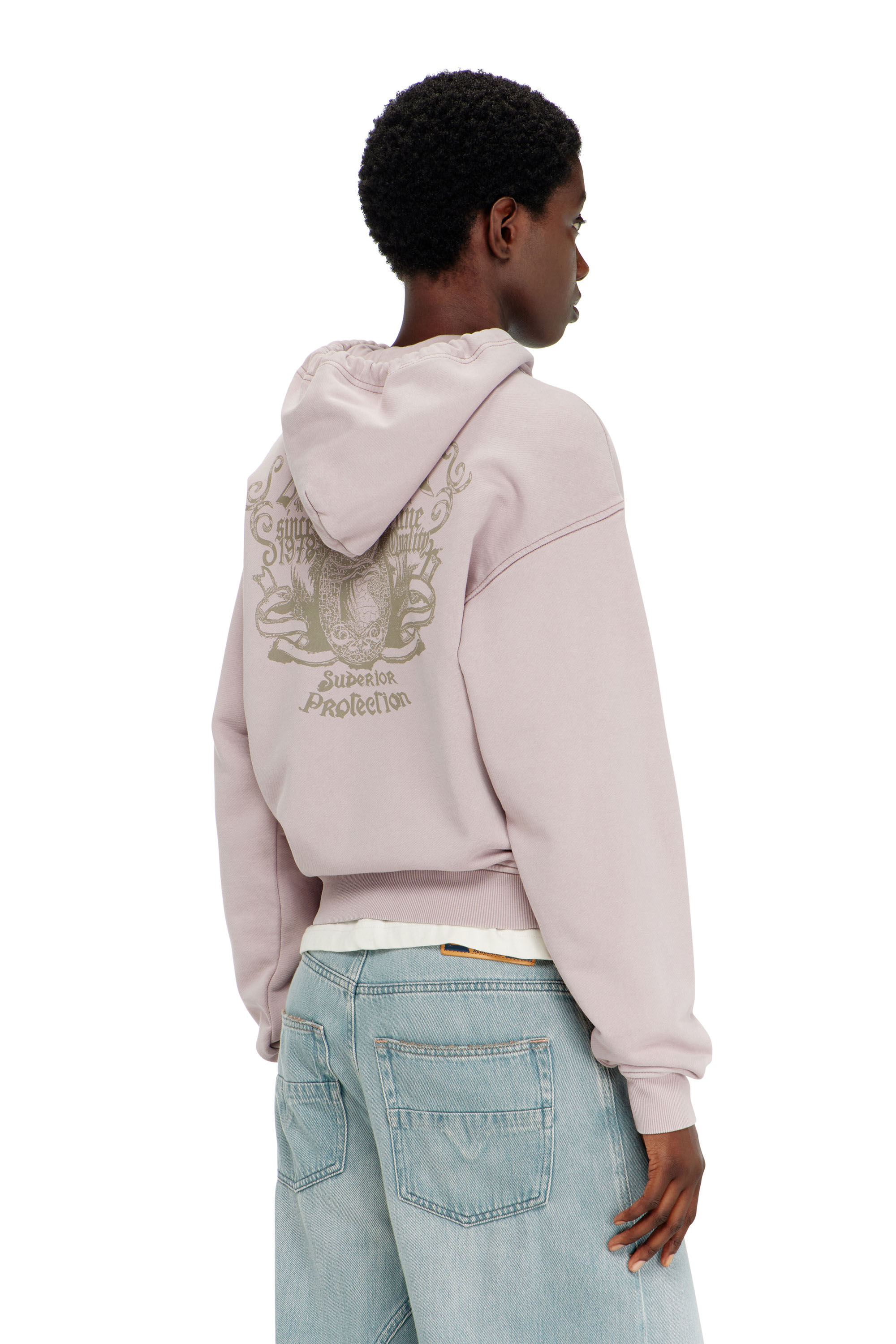 Diesel - F-PHOENY, Woman's Hoodie with prints and rhinestone studs in Lilac - 4