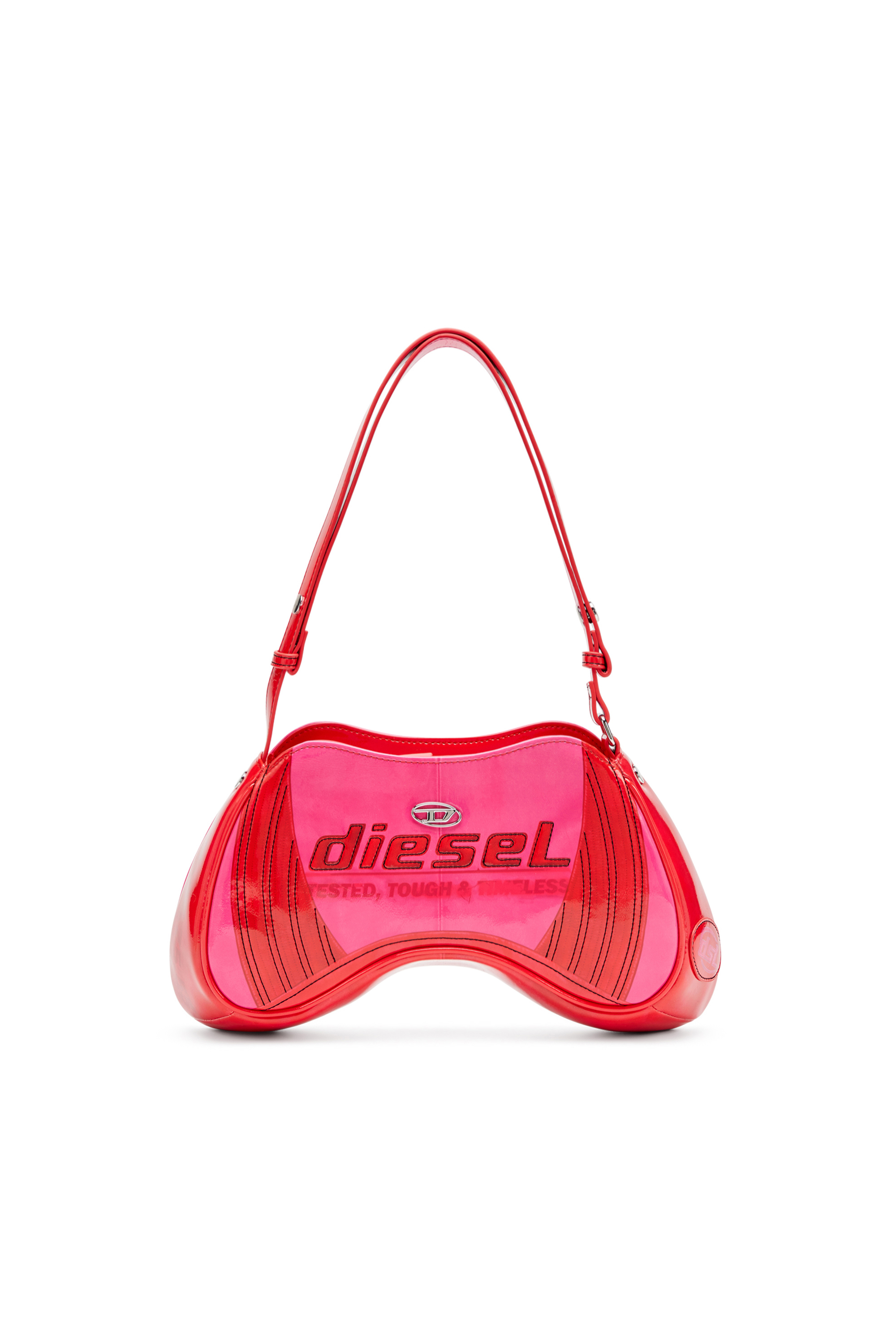 Diesel - PLAY SHOULDER, Woman's Play-Glossy shoulder bag with biker details in Pink - 2